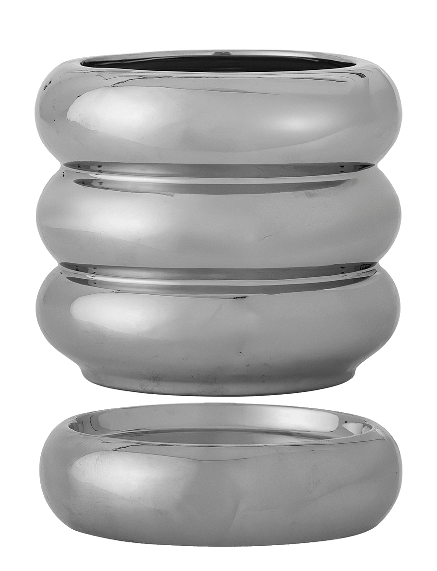 Bloomingville - Shine Flowerpot w/Saucer - donice - silver - 2