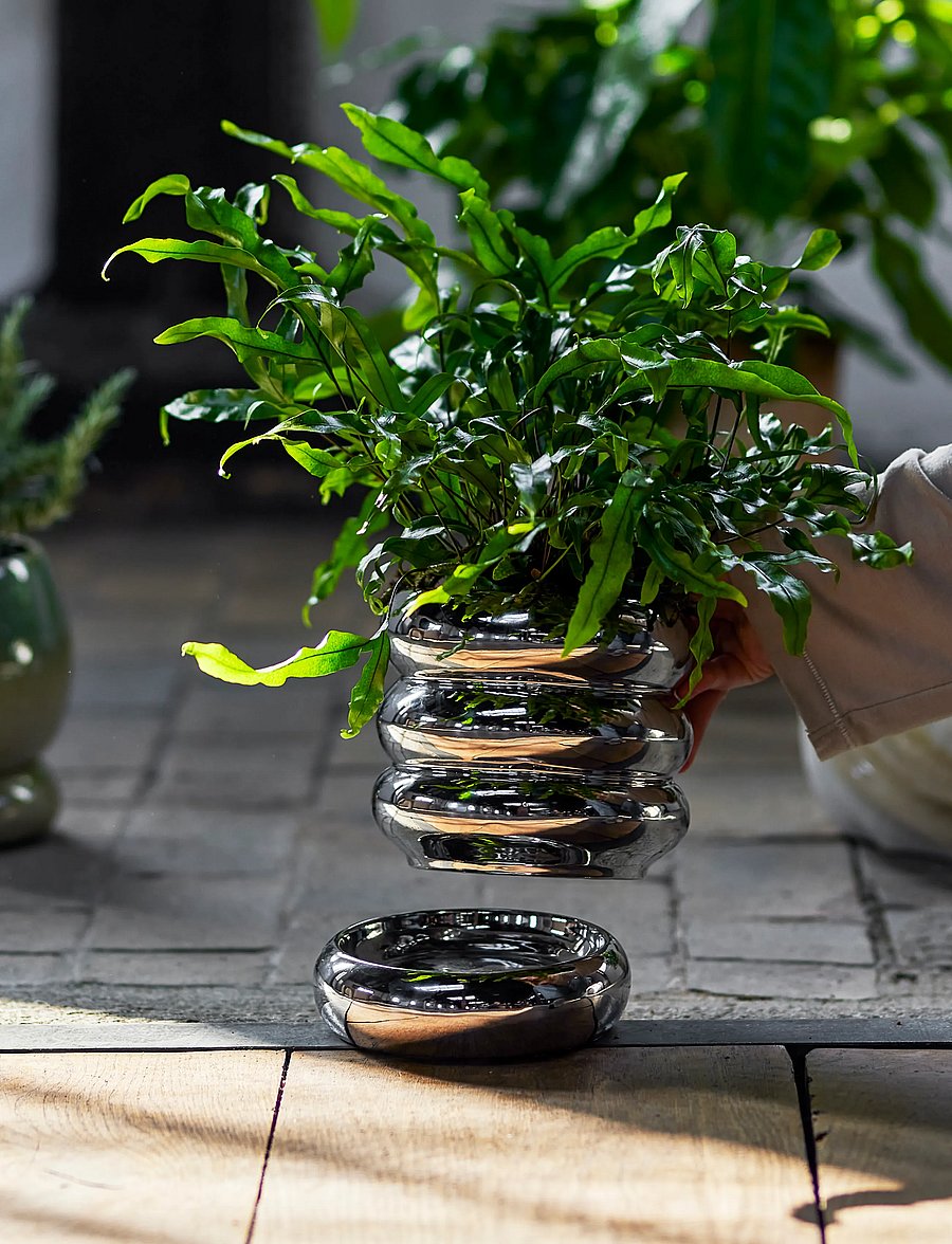 Bloomingville - Shine Flowerpot w/Saucer - donice - silver - 3