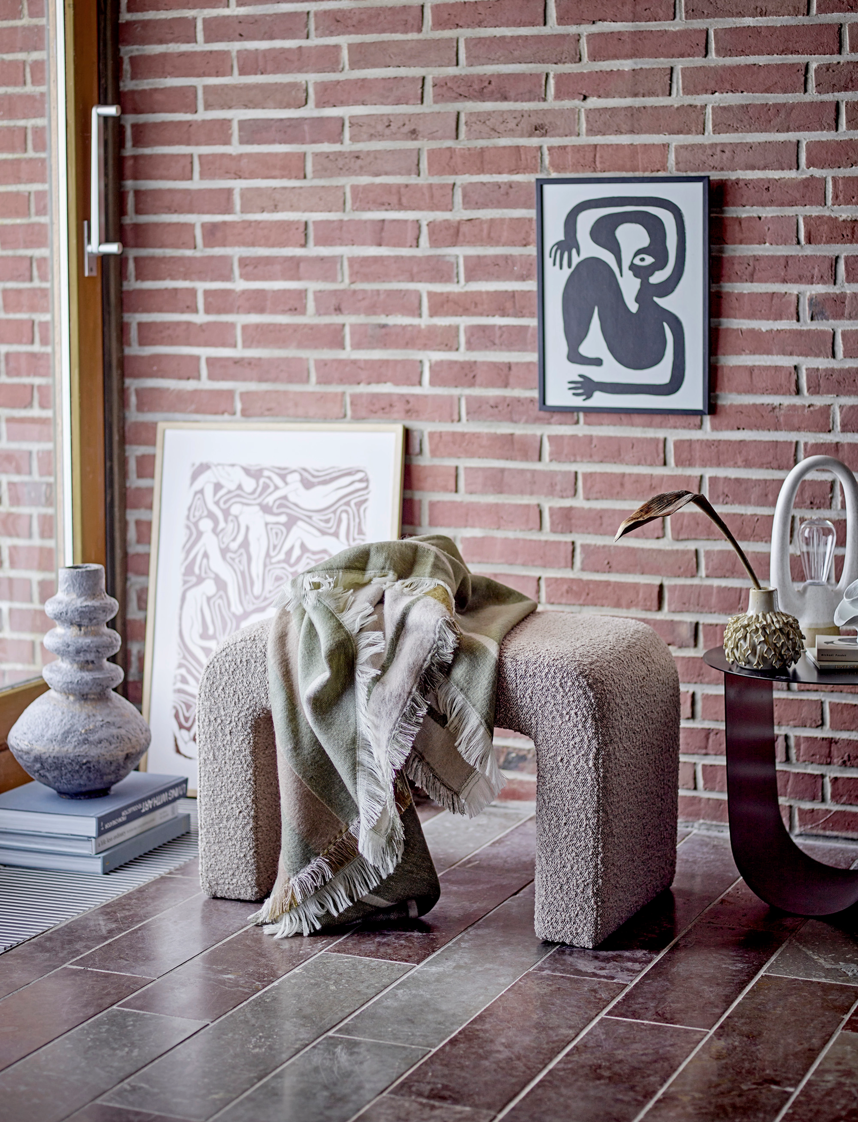 Bloomingville Bobbie Taburet, Natur, Polyester, One Size, Chairs & Stools, Beige - Stools Benches, Homeware