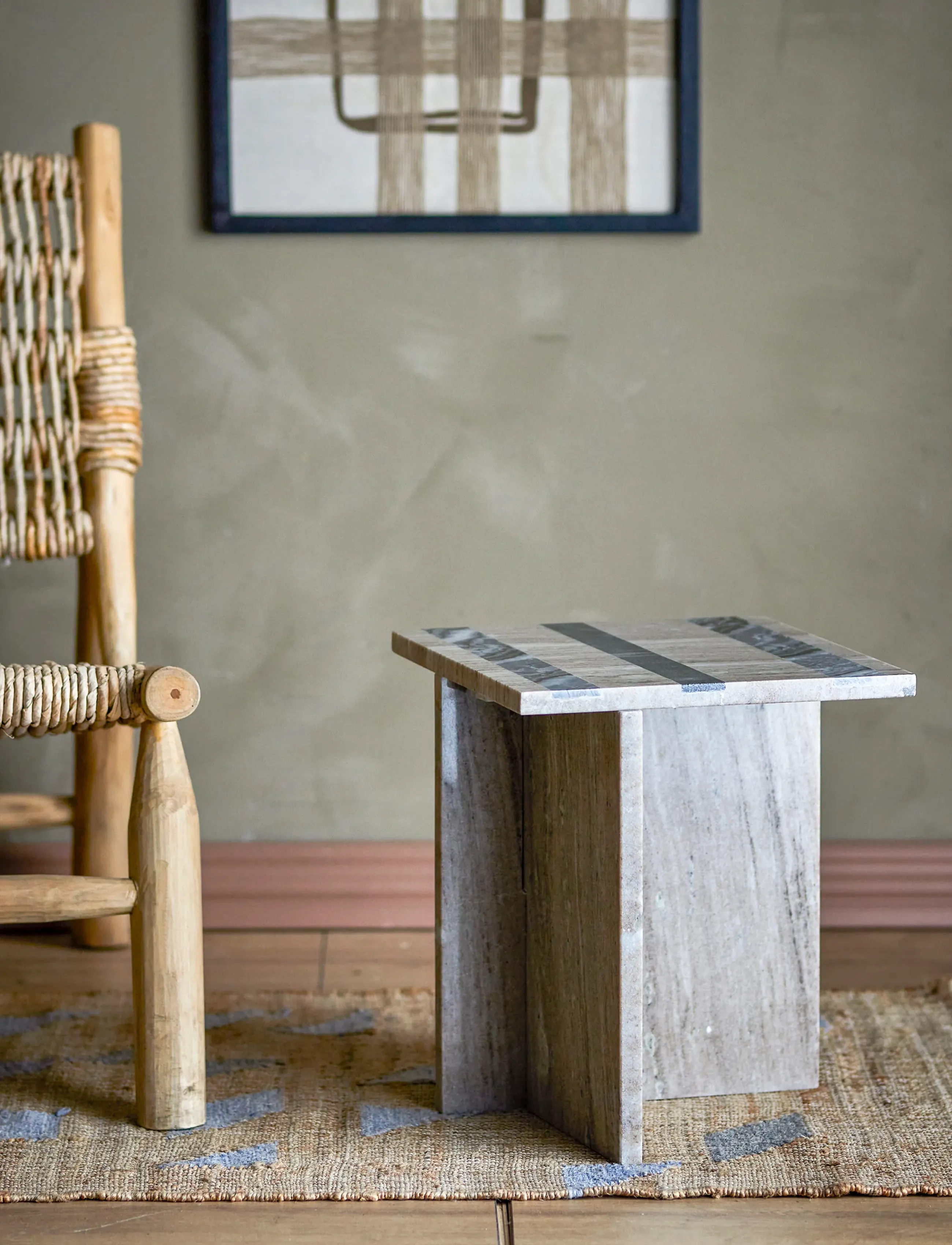 Bloomingville Clea Side Table, Brown, Marble, 35.5X40X35.5 cm, Beige, Borde > Sideborde Og Små Borde, Unisex