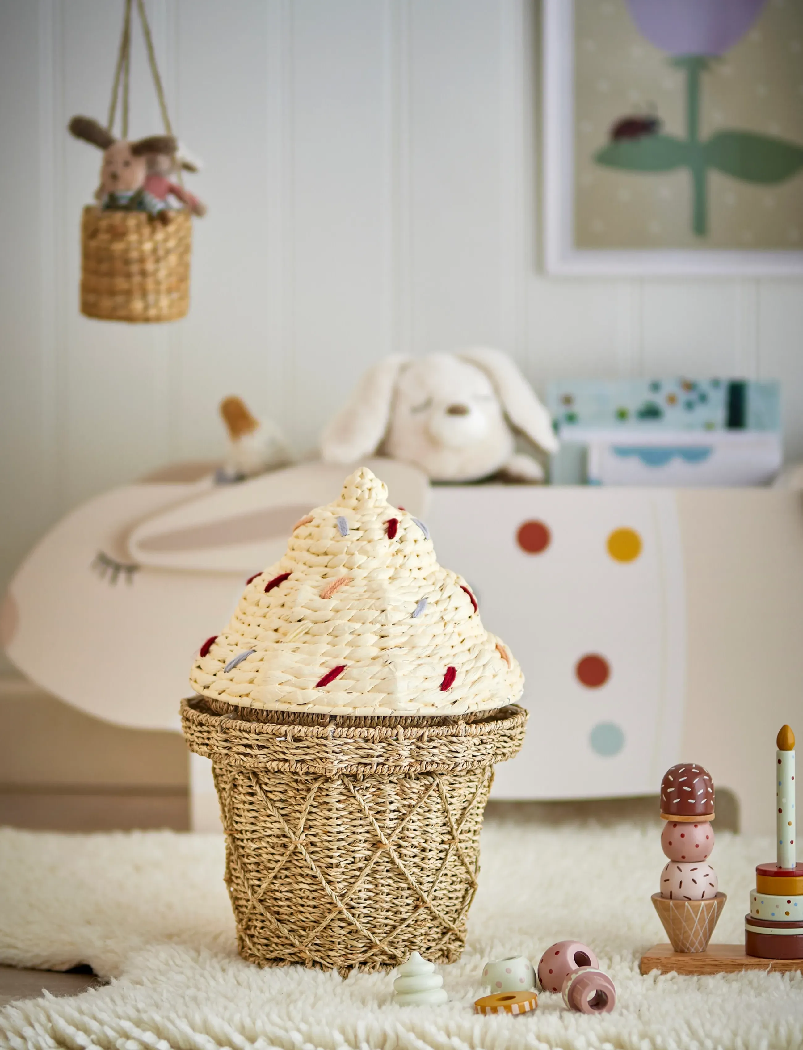 Bloomingville Cillie Basket W/Lid, Ø 28 cm, Storage, Beige - Storage Baskets, Kinder