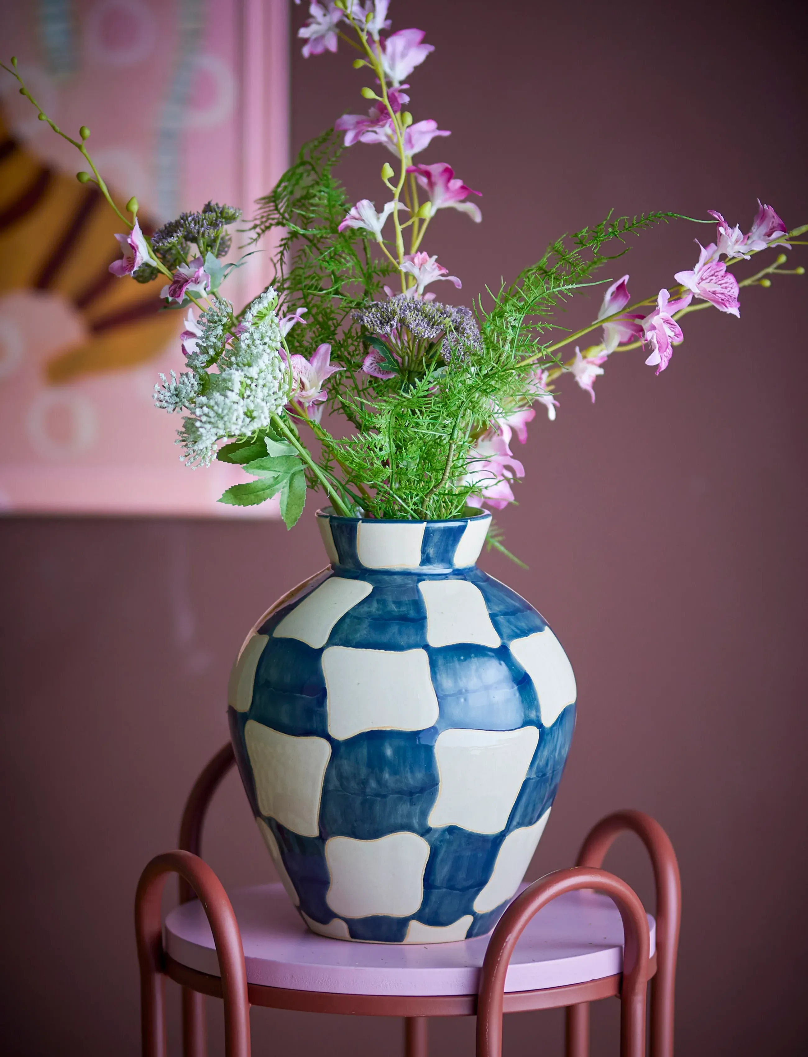 Bloomingville Check Vase, Ø 20 cm, Blue, Vases > Other Vases, Unisex