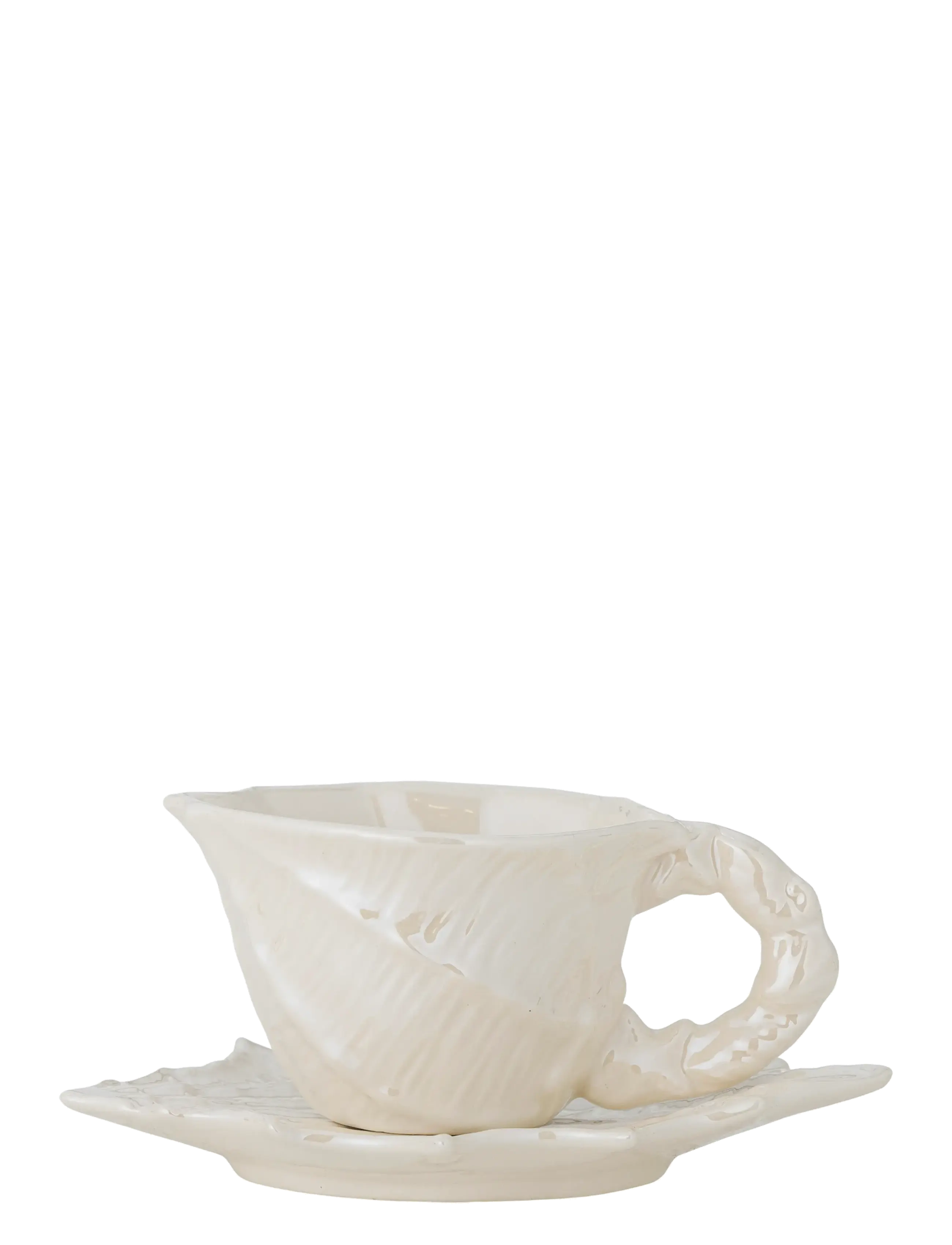 Bloomingville Shellie Cup w/Saucer - Geschirr - WHITE / cream