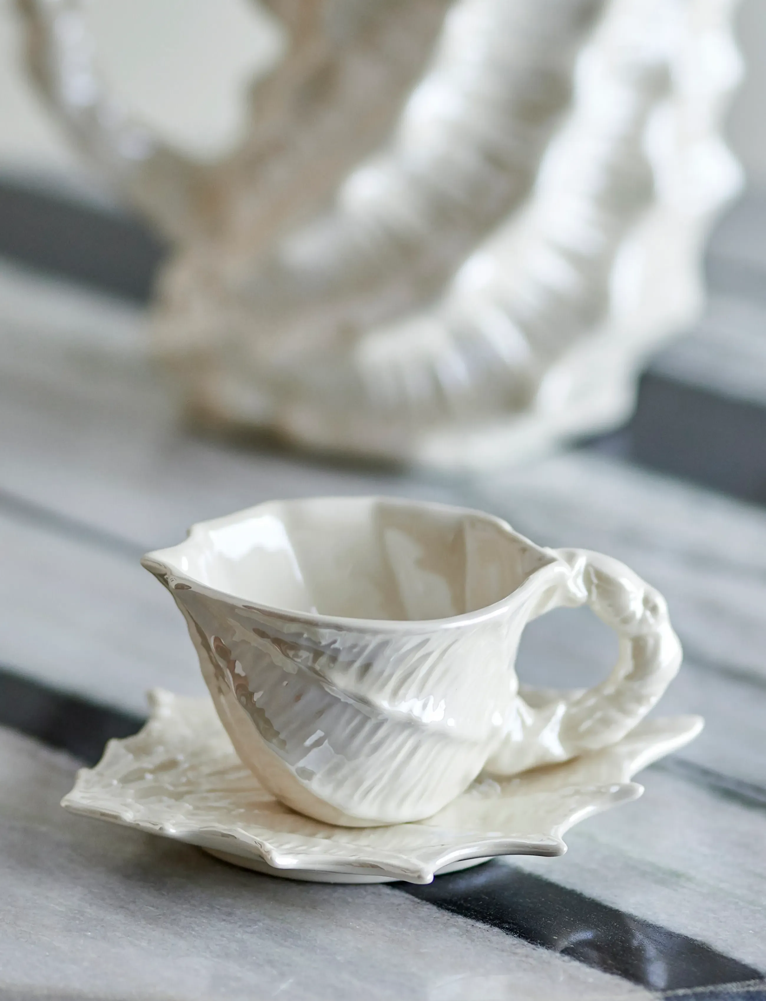 Bloomingville Shellie Cup W/Saucer, 150 ml, Cups & Mugs, Creme - Tea Cups, Homeware