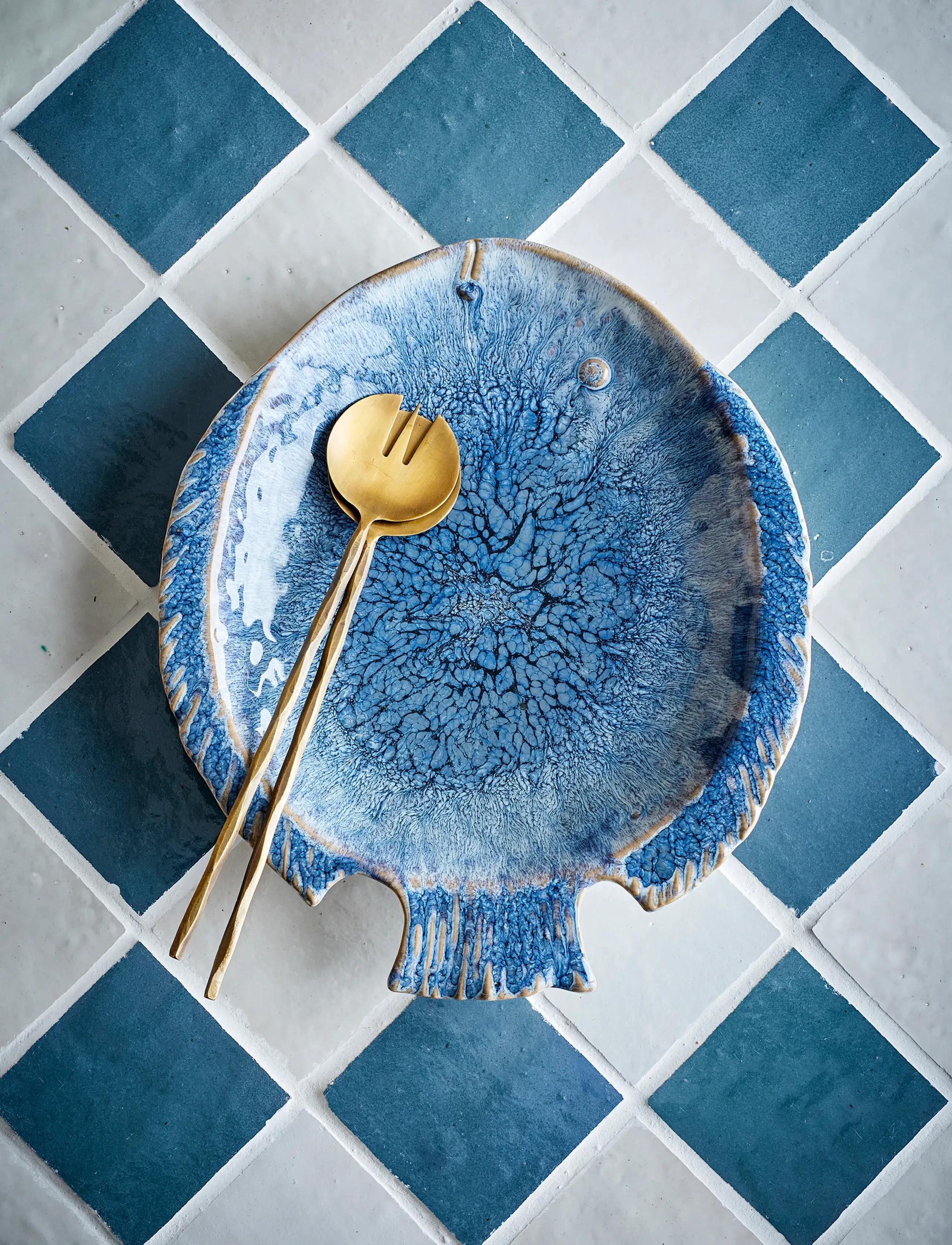 Bloomingville Fae Serving Plate, 35.35X4.5X30.5 cm, Dishes, Blau - Platters, Homeware