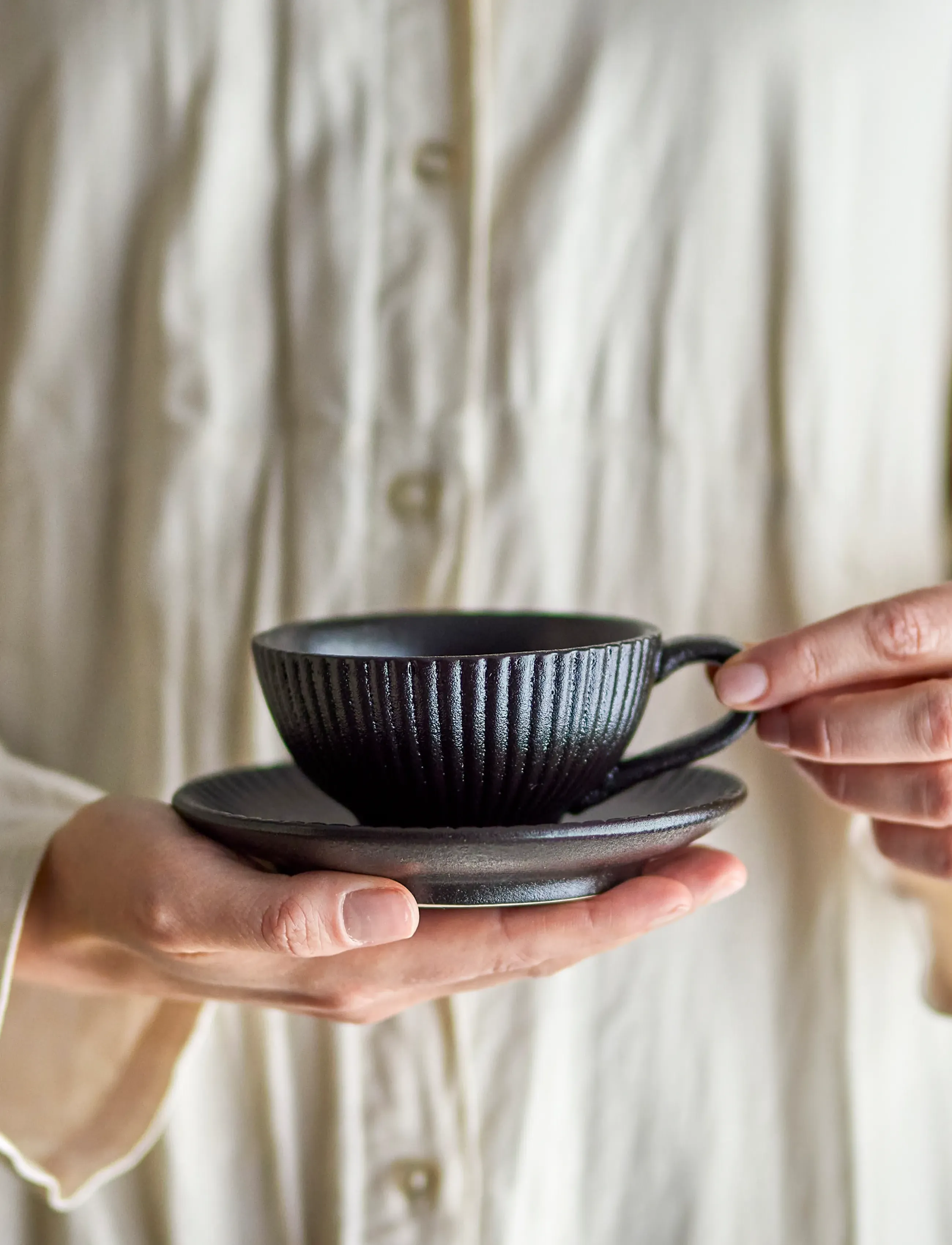 Bloomingville - Neri Cappuccino Cup w/Saucer - kaffekopper - black - 5