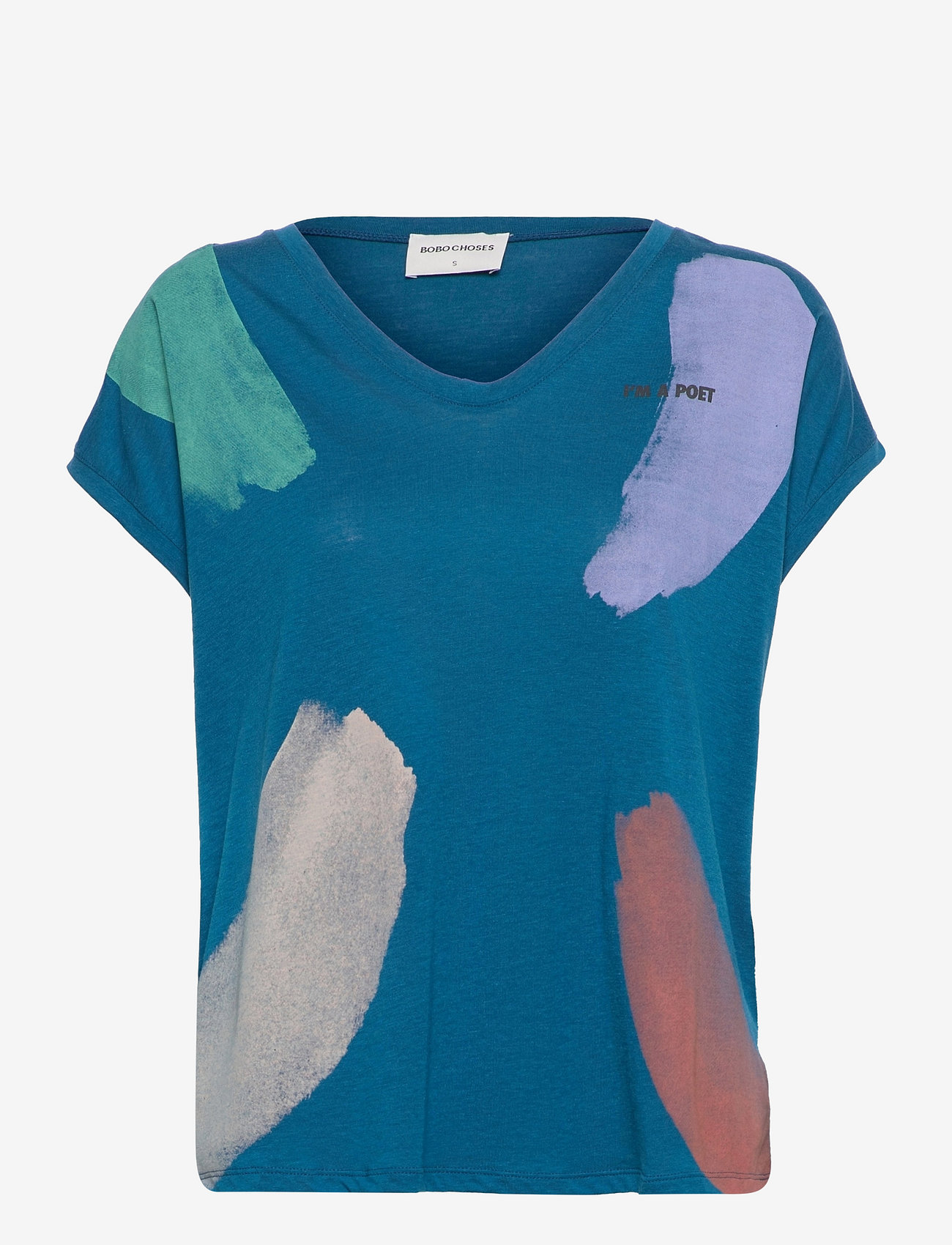 Bobo Choses - Brushstrokes v-neck loose T-shirt - prussian blue - 0