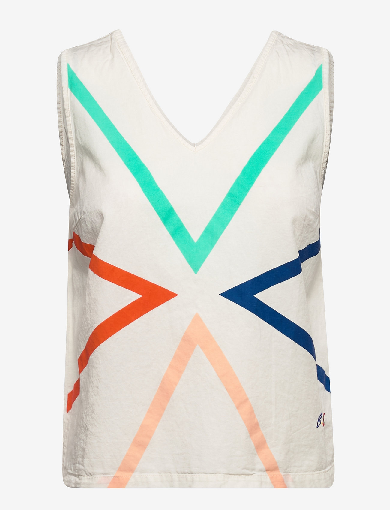 Triangular print v-neck textured tank top - OFFWHITE