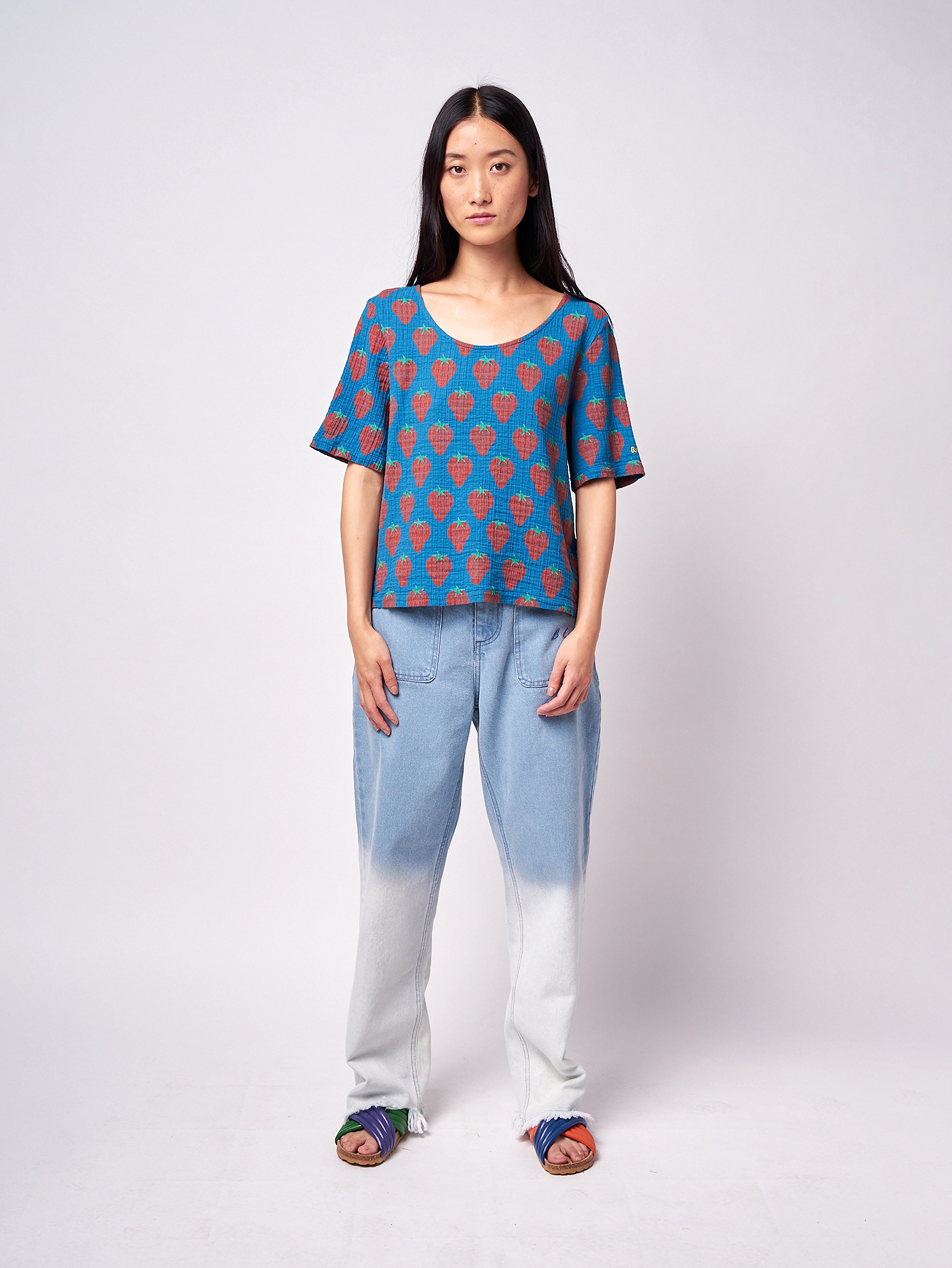 Bobo Choses - Strawberry buttoned back shirt - prussian blue - 2