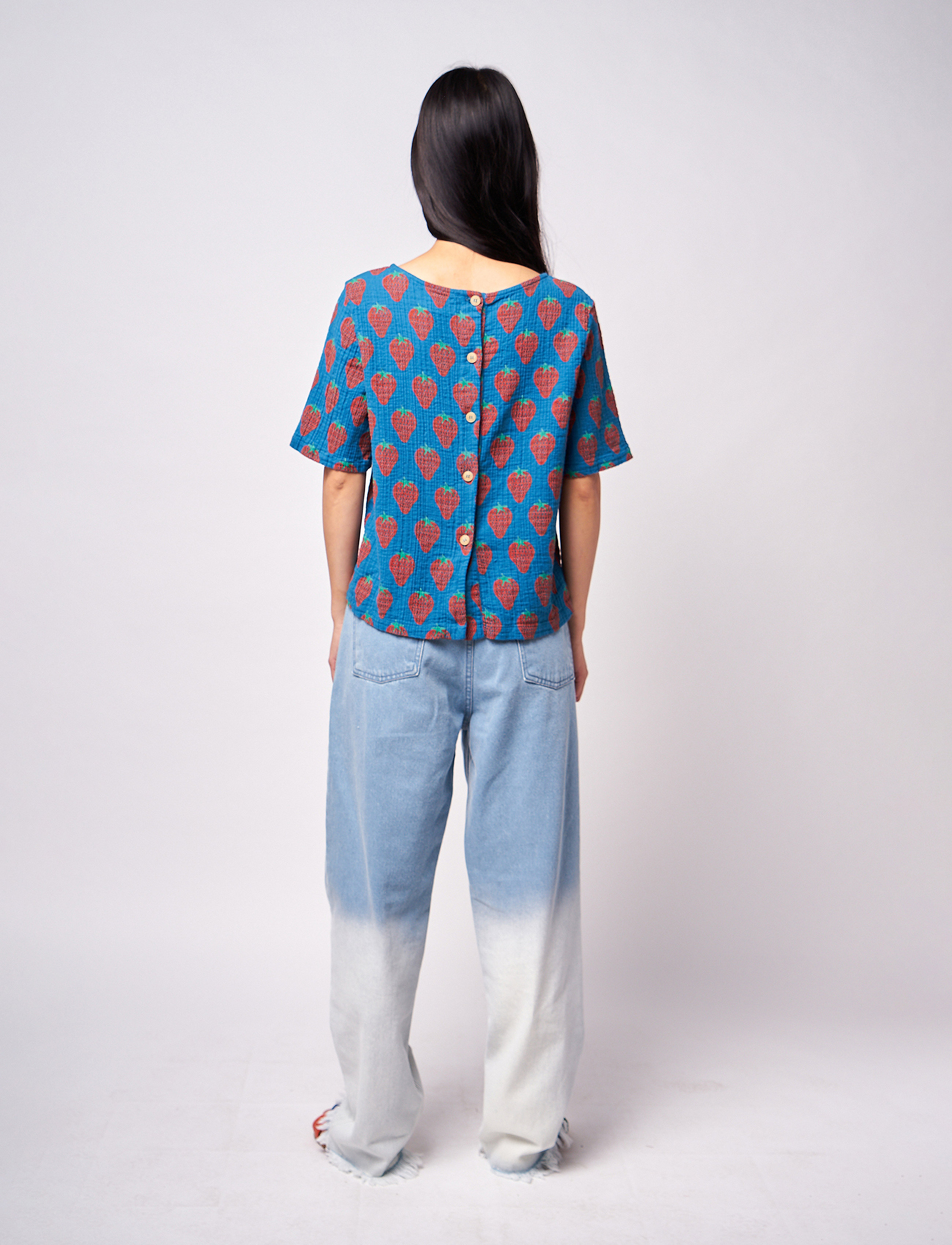 Bobo Choses - Strawberry buttoned back shirt - prussian blue - 4