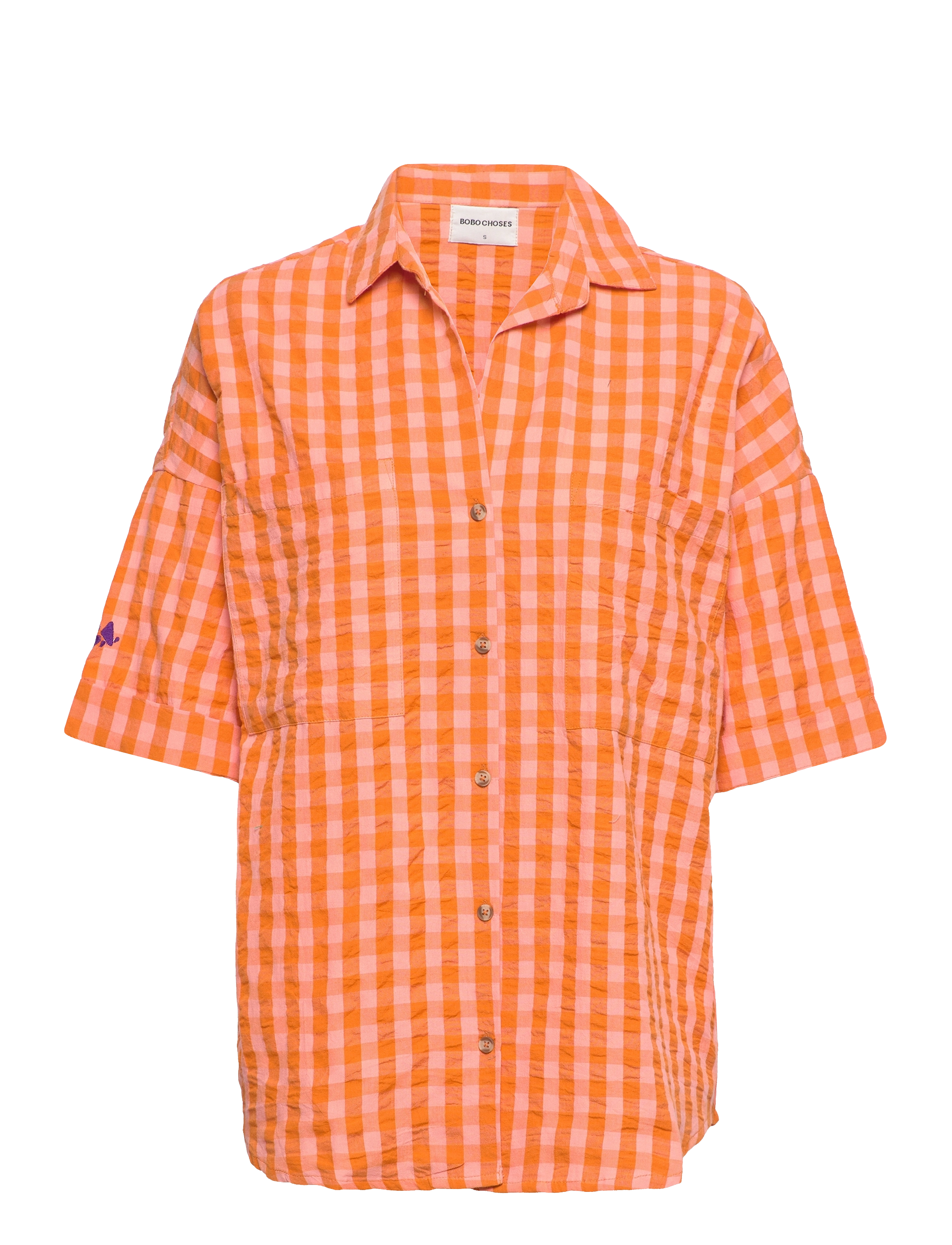 Bobo Choses - Vichy oversize shirt - salmon pink - 0