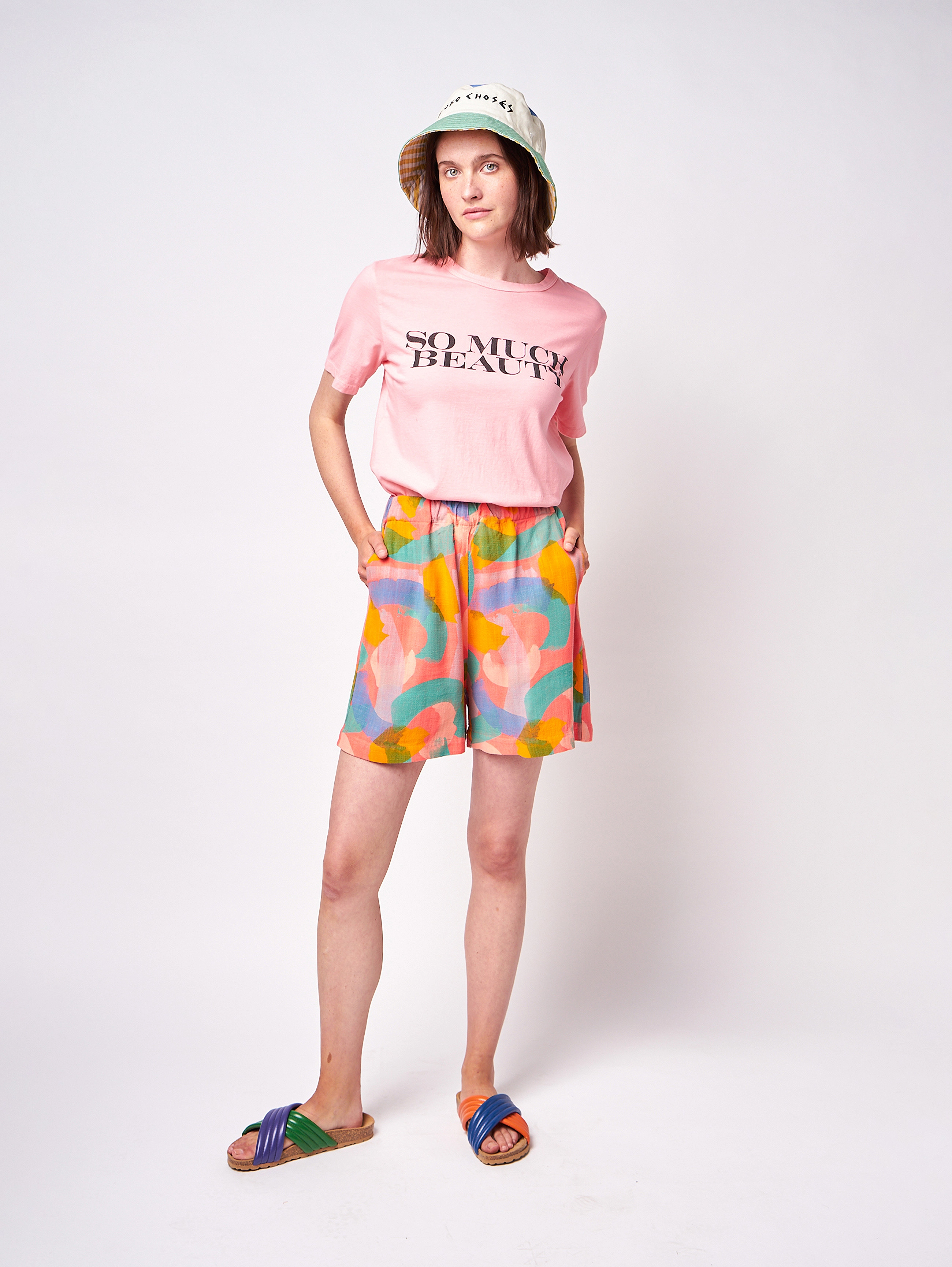 Bobo Choses - Brushstrokes printed linen short pants - red - 2