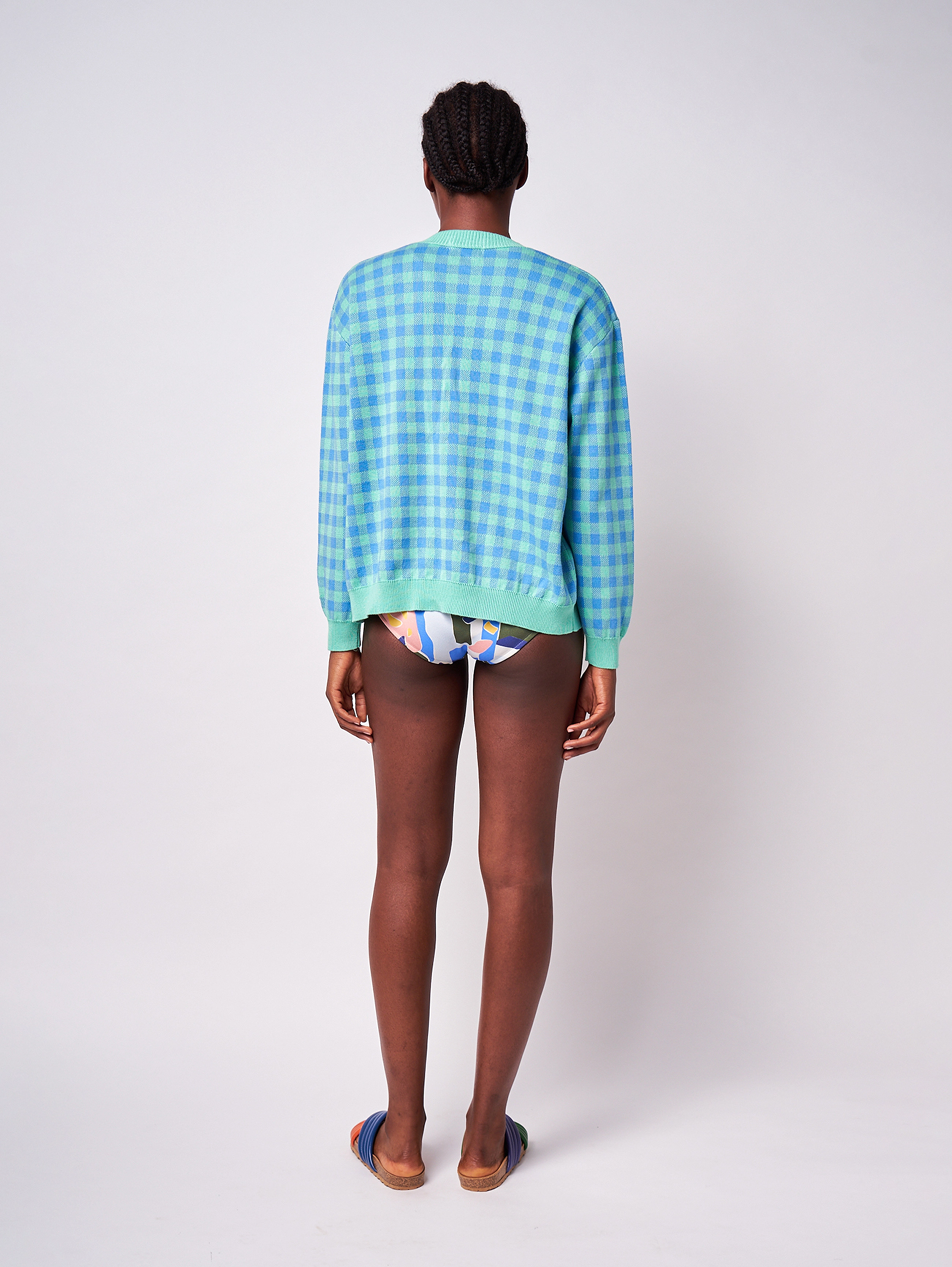 Bobo Choses - Colour block checked knitted v-neck cardigan - light green - 4