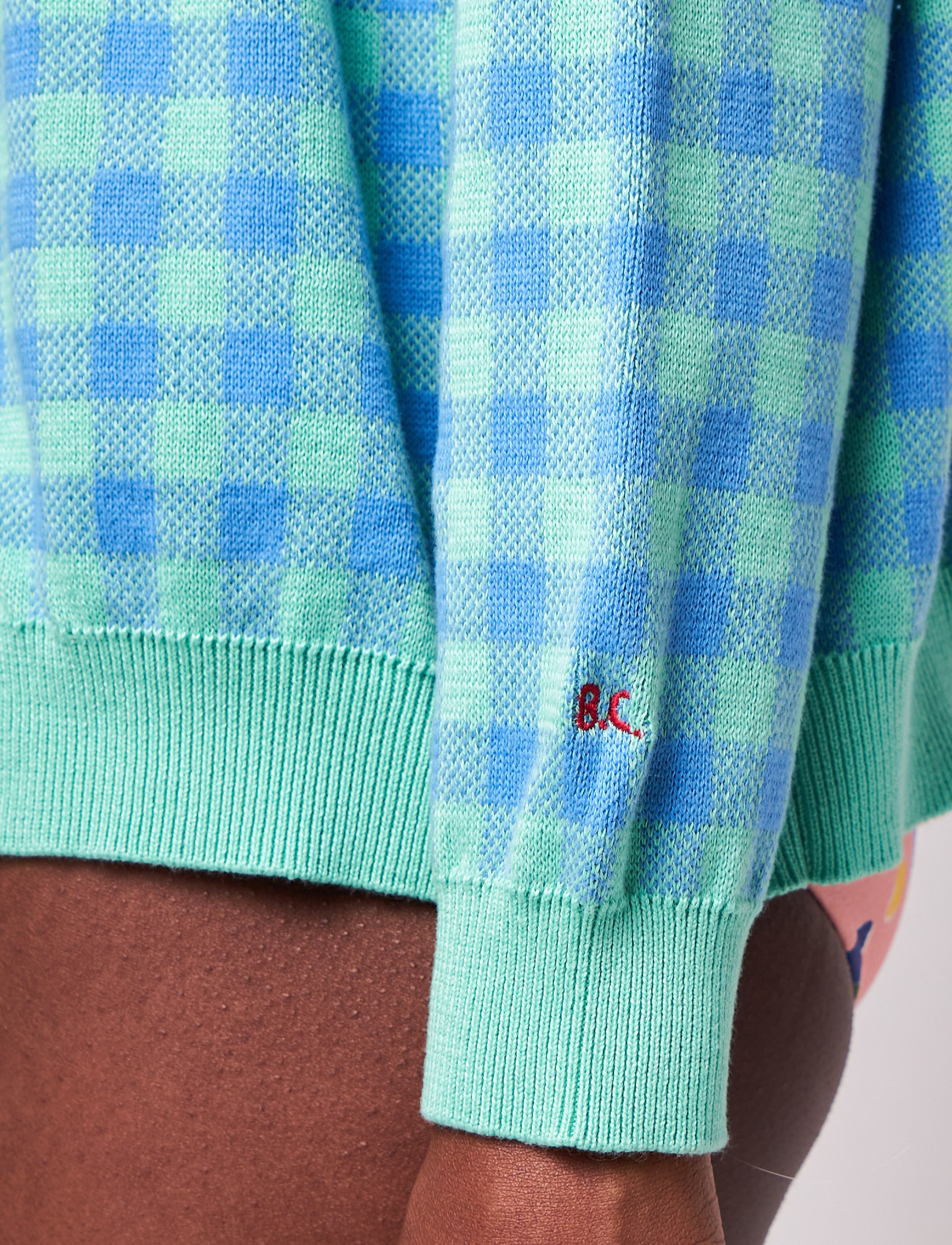 Bobo Choses - Colour block checked knitted v-neck cardigan - light green - 5