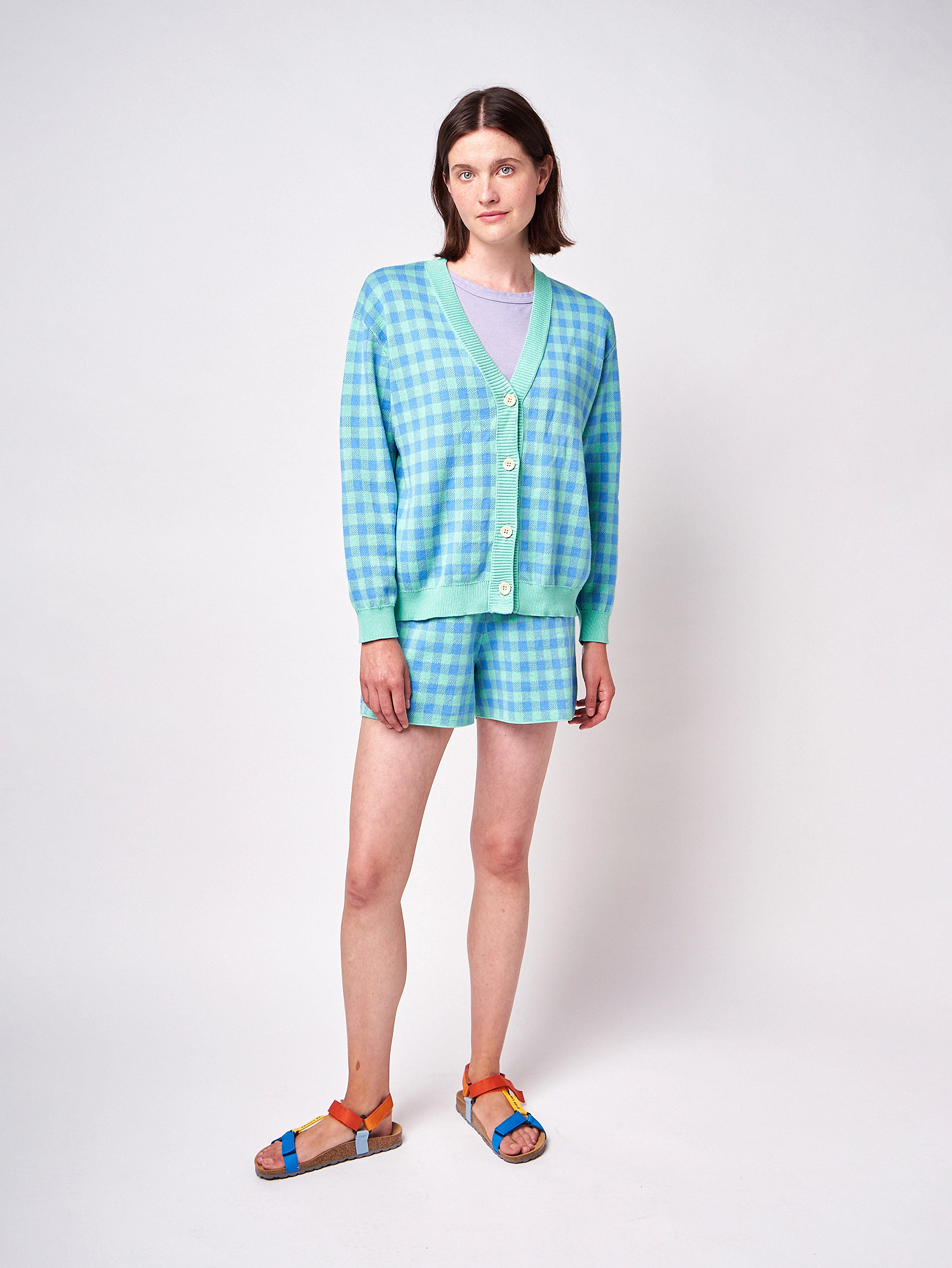 Bobo Choses - Colour block checked knitted short - light green - 2