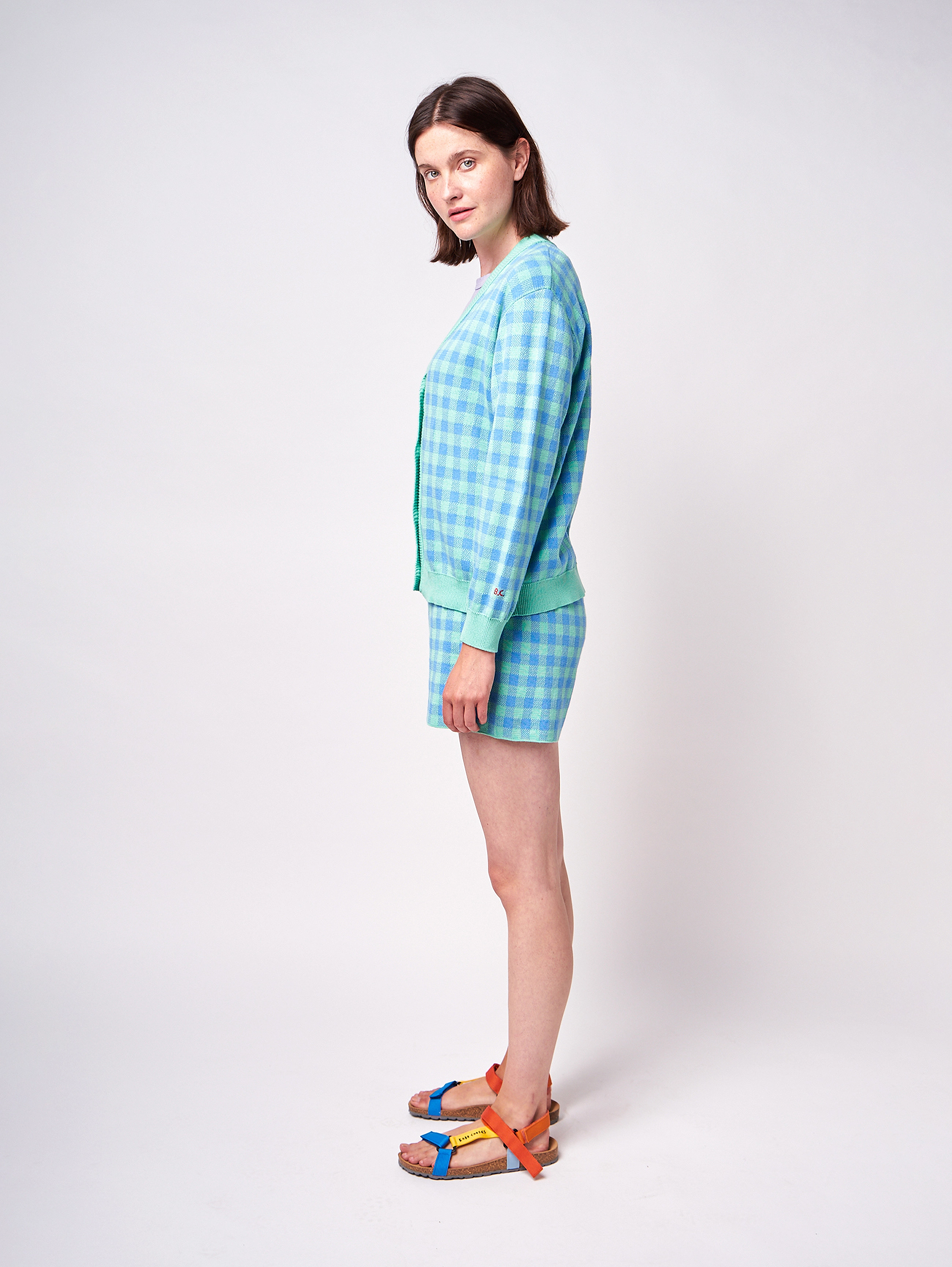 Bobo Choses - Colour block checked knitted short - light green - 3
