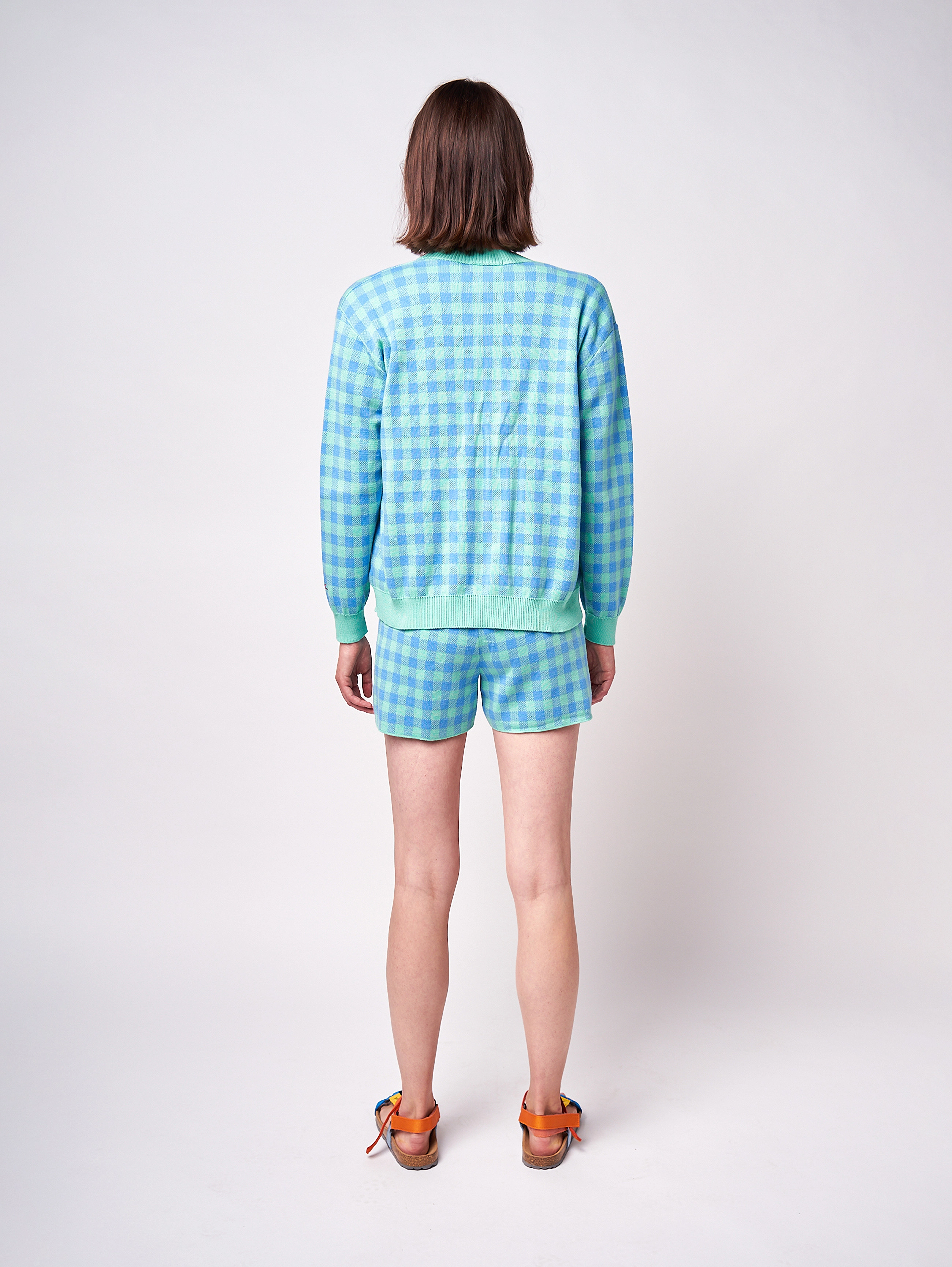 Bobo Choses - Colour block checked knitted short - light green - 4