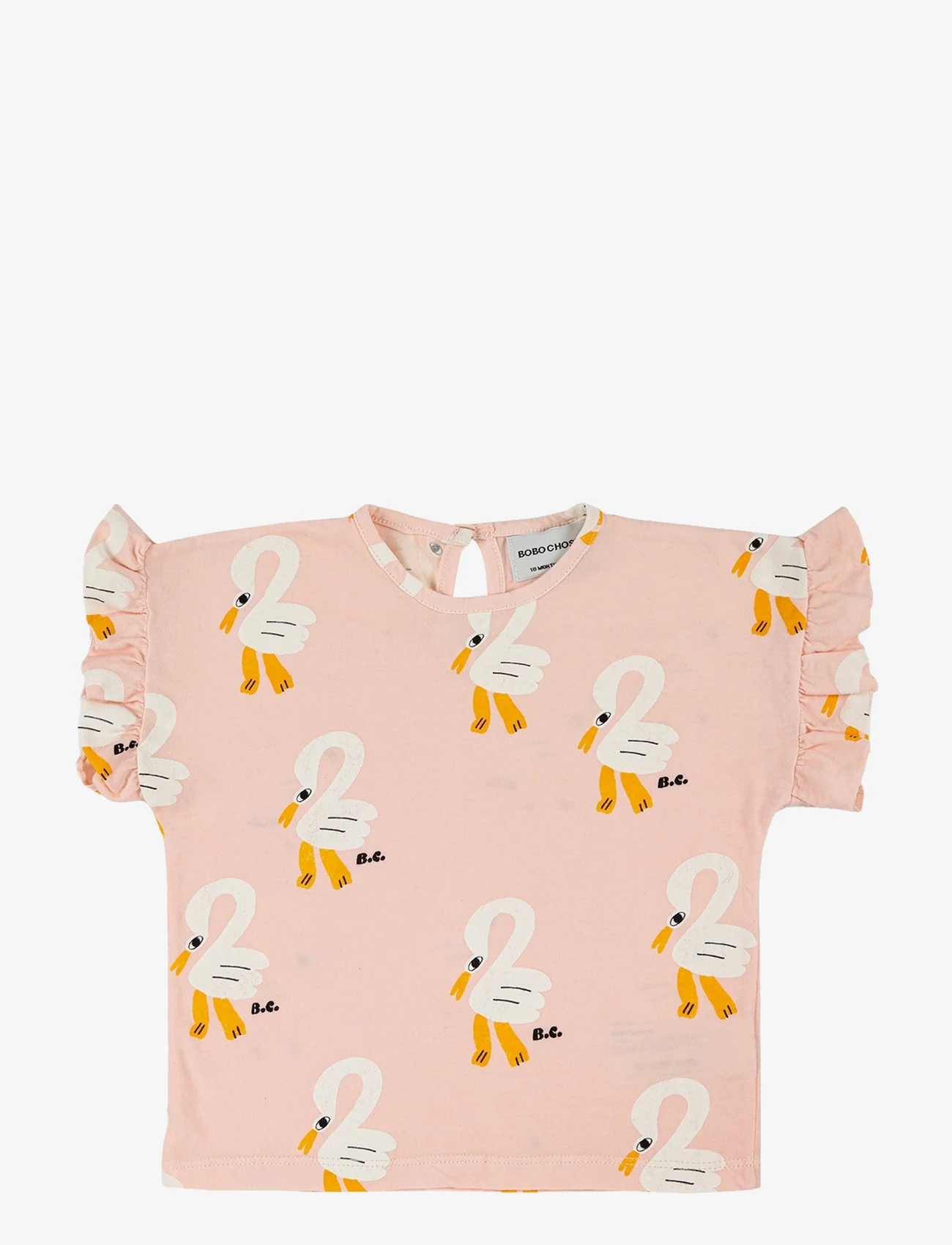 Bobo Choses - Pelican all over ruffle T-shirt - trumpomis rankovėmis - pink - 0