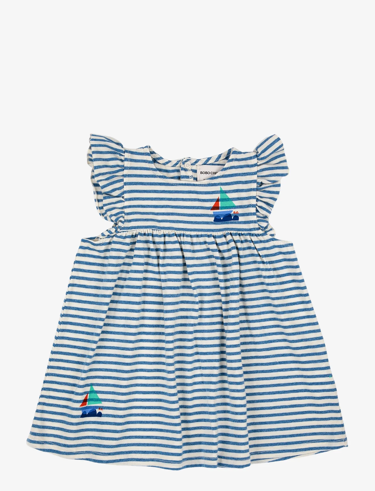 Bobo Choses - Blue Stripes ruffle dress - short-sleeved casual dresses - blue - 0