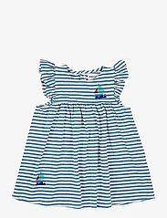 Bobo Choses - Blue Stripes ruffle dress - laisvalaikio suknelės trumpomis rankovėmis - blue - 0