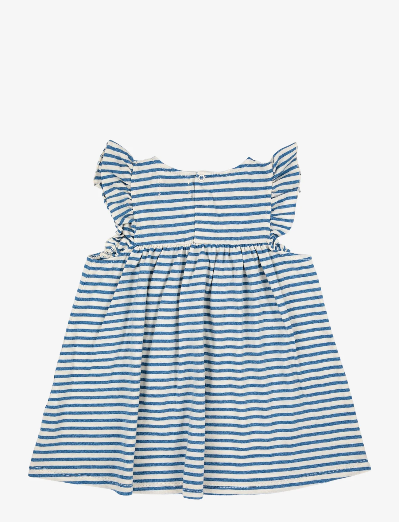 Bobo Choses - Blue Stripes ruffle dress - kortermede hverdagskjoler - blue - 1