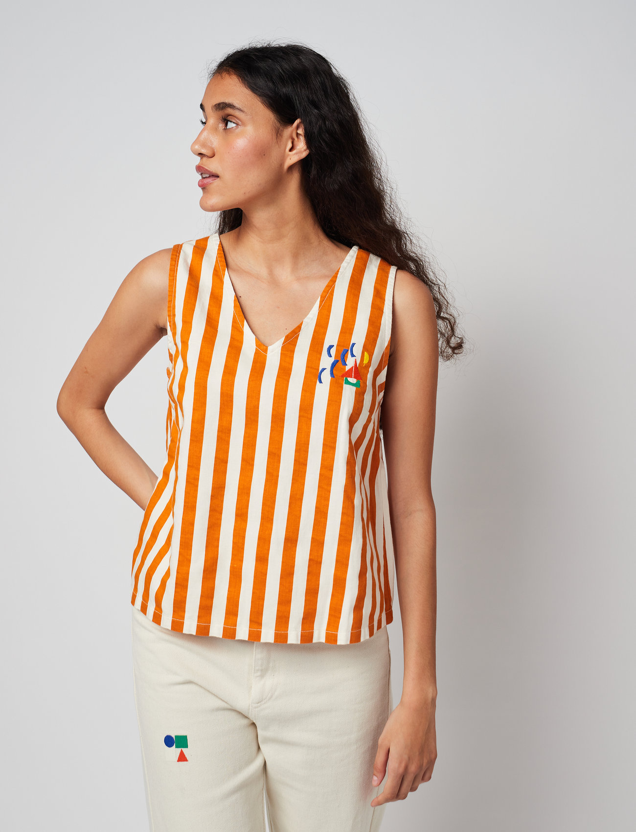 Bobo Choses - Nautical Print Stripe Sleeveless Top - orange - 0