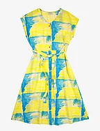 Pearl Nacre Pattern V-neck Buttoned Dress - MULTICOLOR