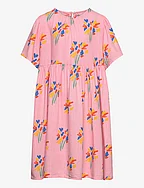 Fireworks all over flounce sleeves woven dress - PINK