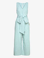 Vichy V-neck sleeveless overall - TURQUOISE