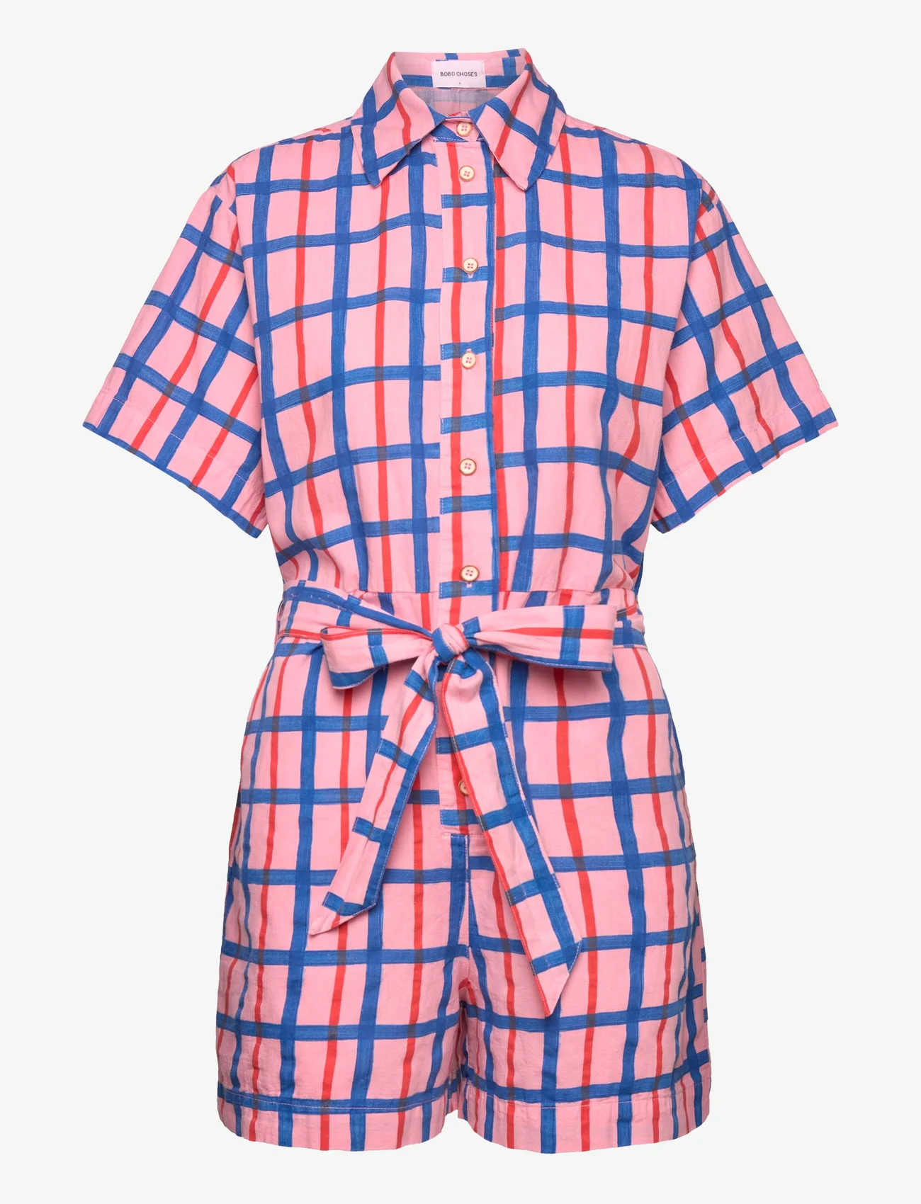 Bobo Choses - Checked collar buttoned short playsuit - combinaisons - pink - 0