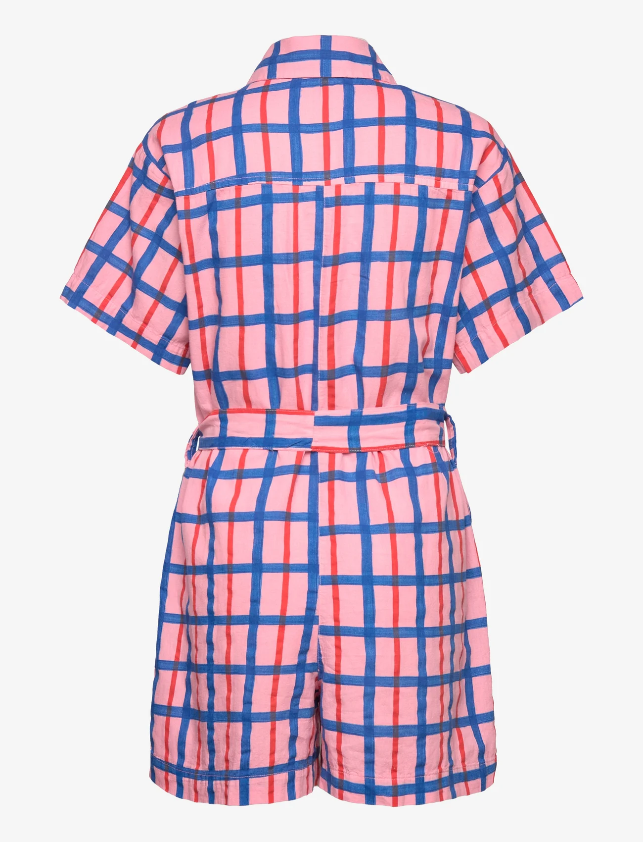 Bobo Choses - Checked collar buttoned short playsuit - combinaisons - pink - 1