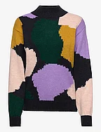 Multicolour jacquard high neck knitted jumper - MULTI COLOURED