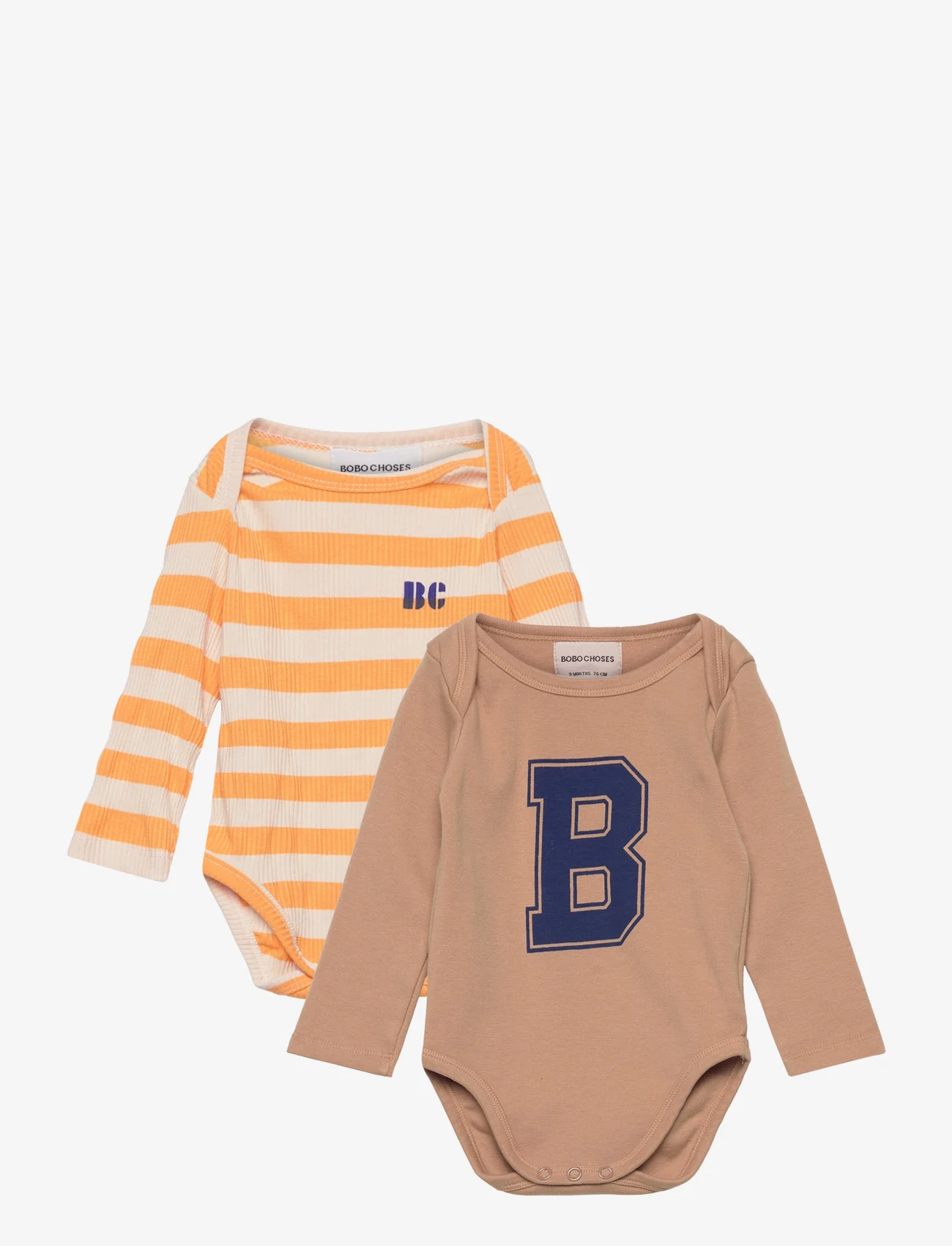 Bobo Choses - Baby Yellow Stripes body pack - rompers met lange mouwen - curry - 0