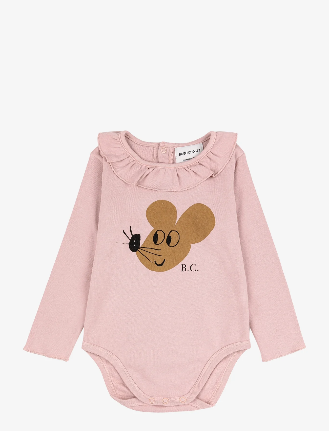 Bobo Choses - Baby Mouse ruffle collar body - long-sleeved - pink - 0