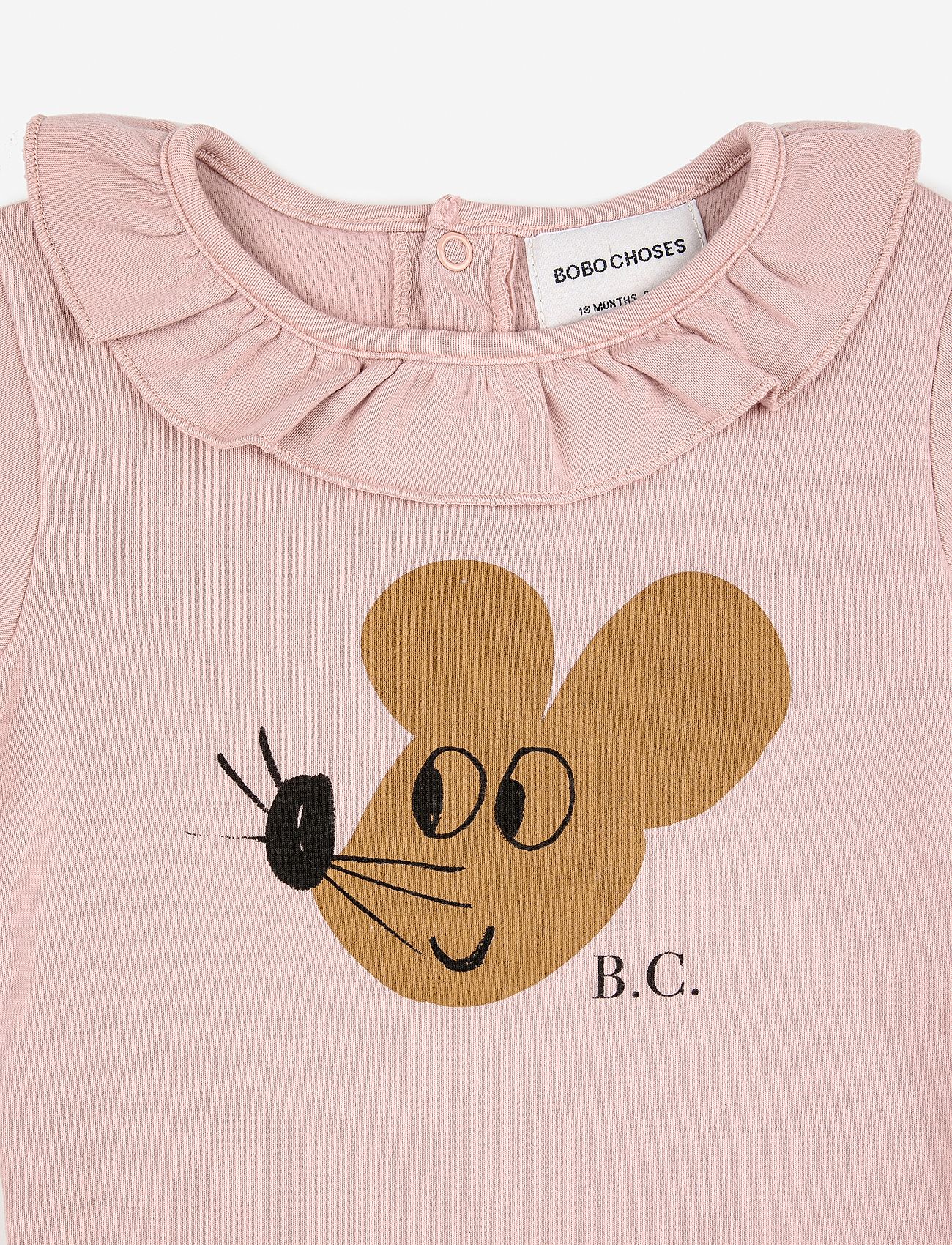 Bobo Choses - Baby Mouse ruffle collar body - langærmede - pink - 1