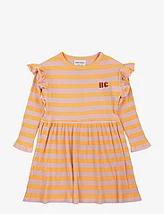 Bobo Choses - Horizontal stripes ruffles dress - pikkade varrukatega vabaaja kleidid - curry - 0