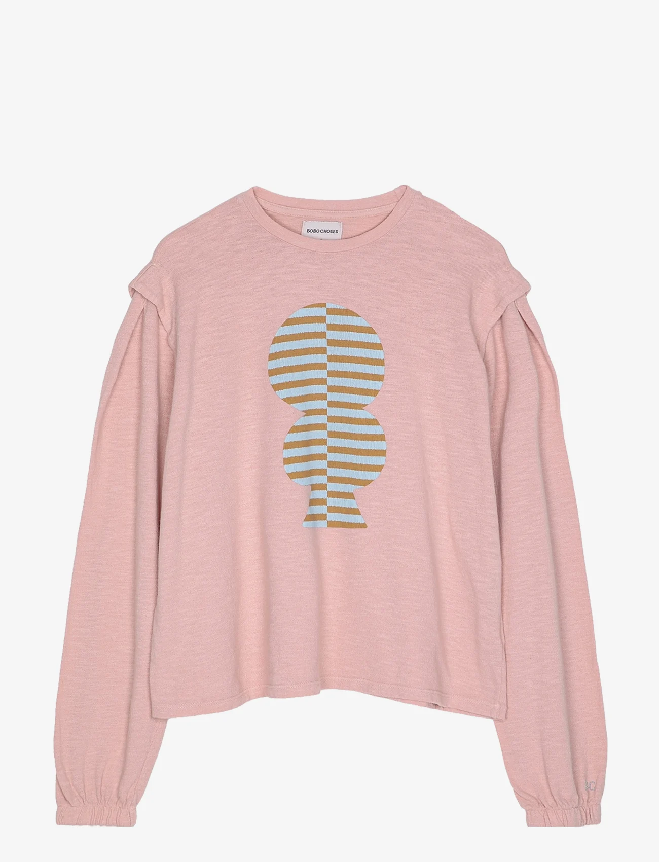 Bobo Choses - Striped mold puff sleeve T-shirt - topi ar garām piedurknēm - pink - 1