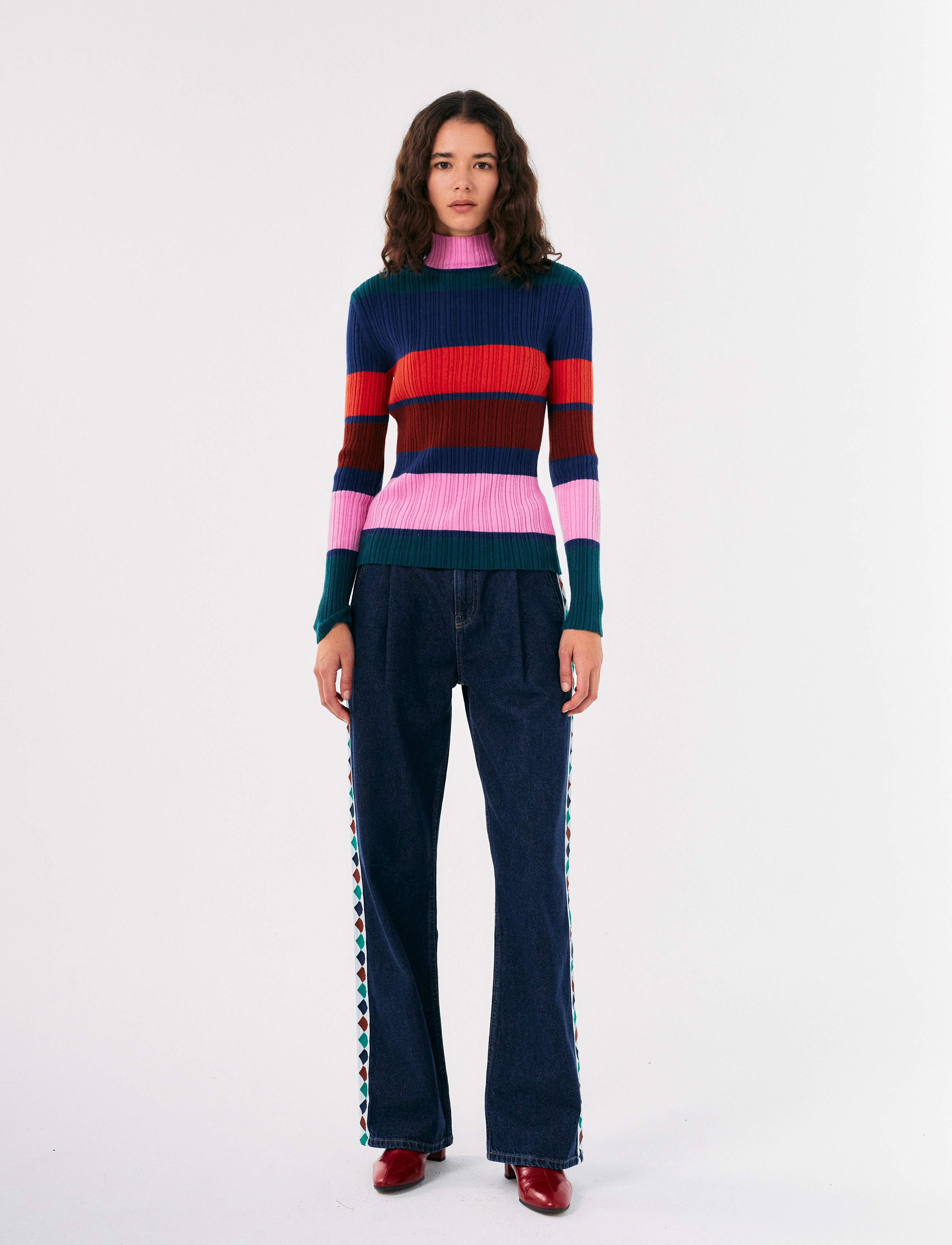 Bobo Choses - Embroidered denim pleated jeans - brede jeans - blue - 2
