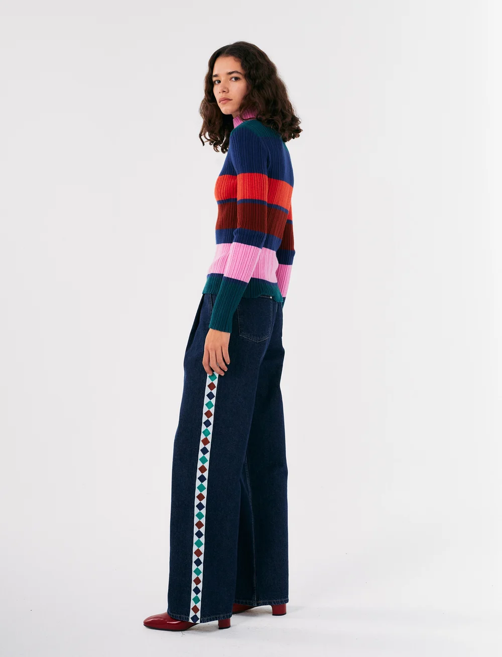 Bobo Choses - Embroidered denim pleated jeans - vida jeans - blue - 3