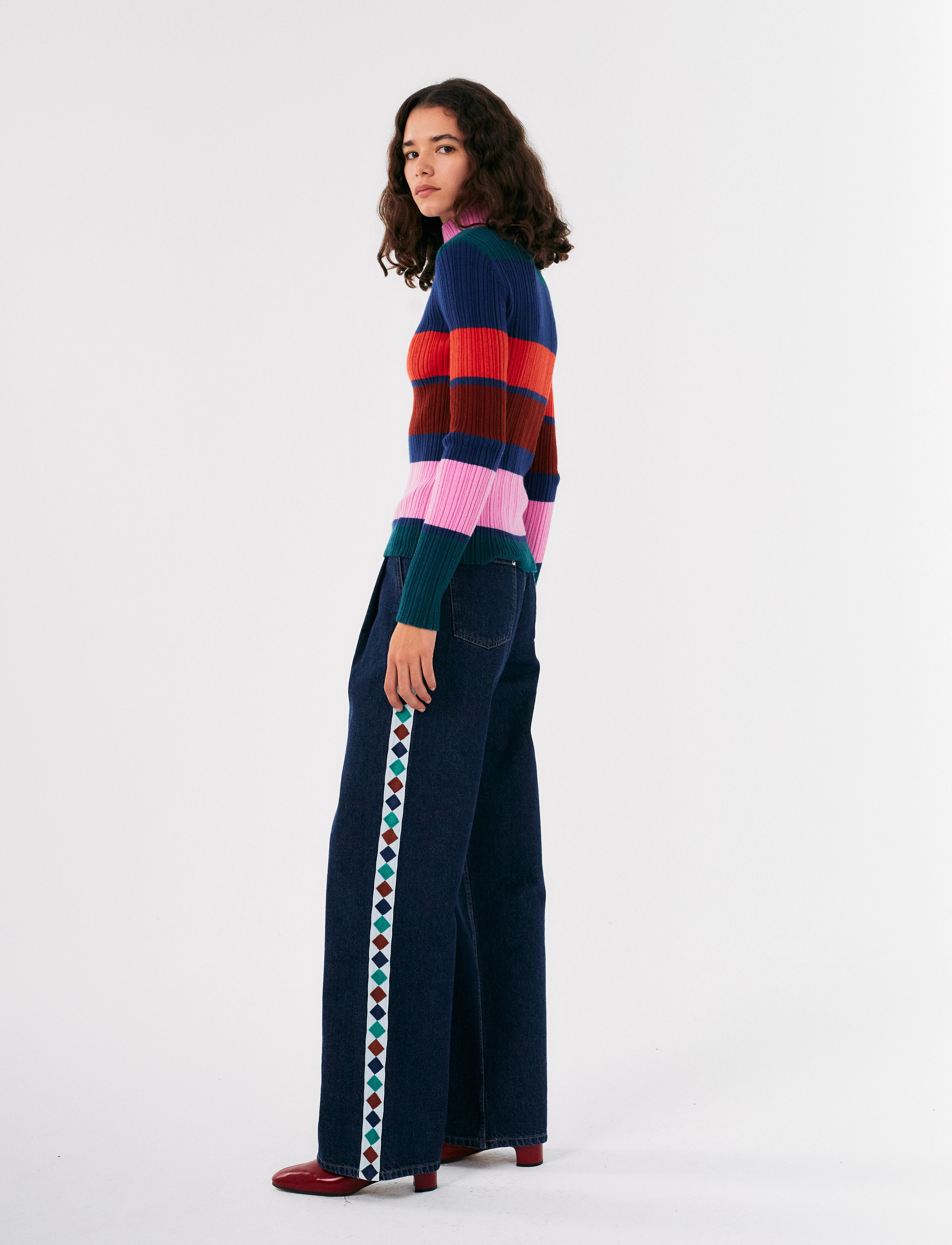 Bobo Choses - Embroidered denim pleated jeans - brede jeans - blue - 3