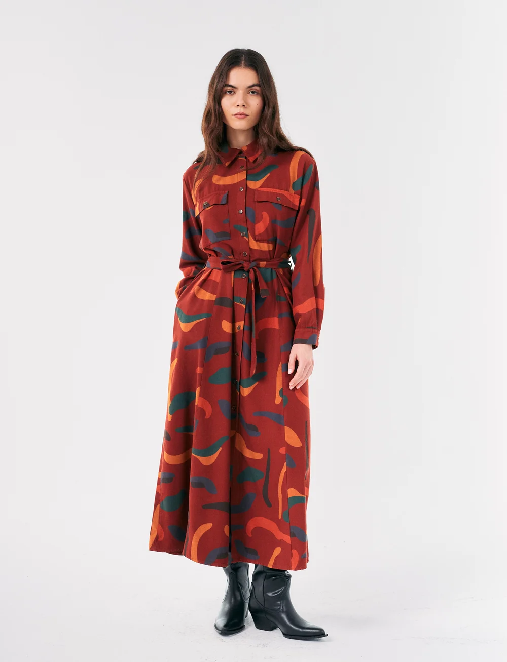 Bobo Choses - Brushstrokes printed flared long dress - midiklänningar - dark brown - 0