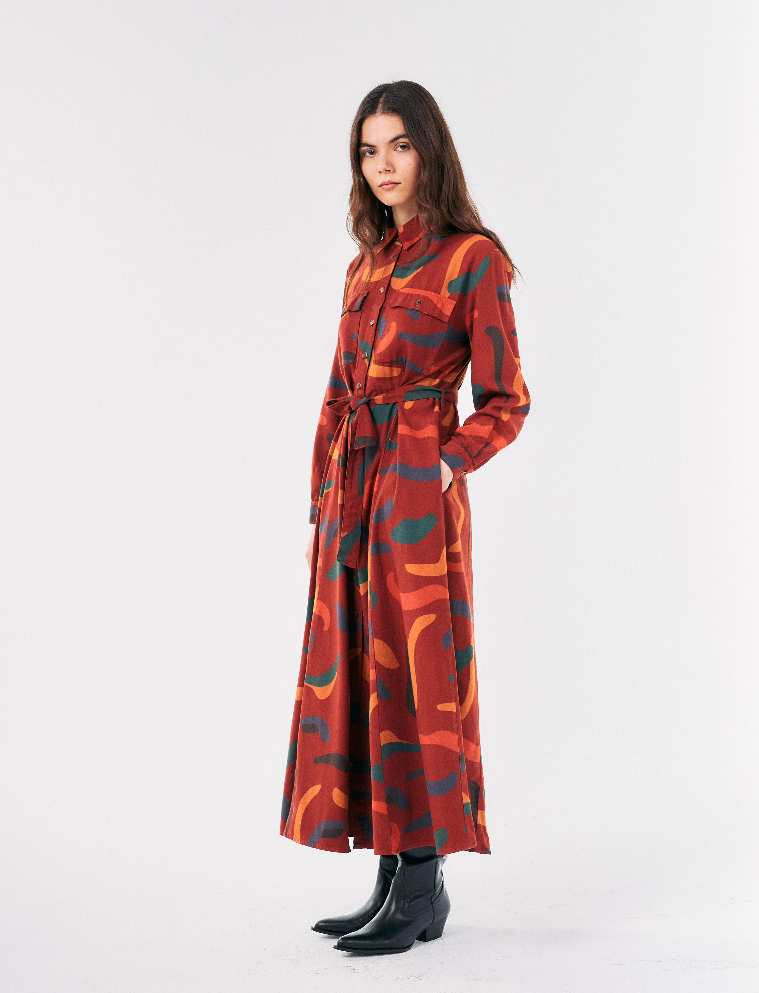 Bobo Choses - Brushstrokes printed flared long dress - midi kjoler - dark brown - 3