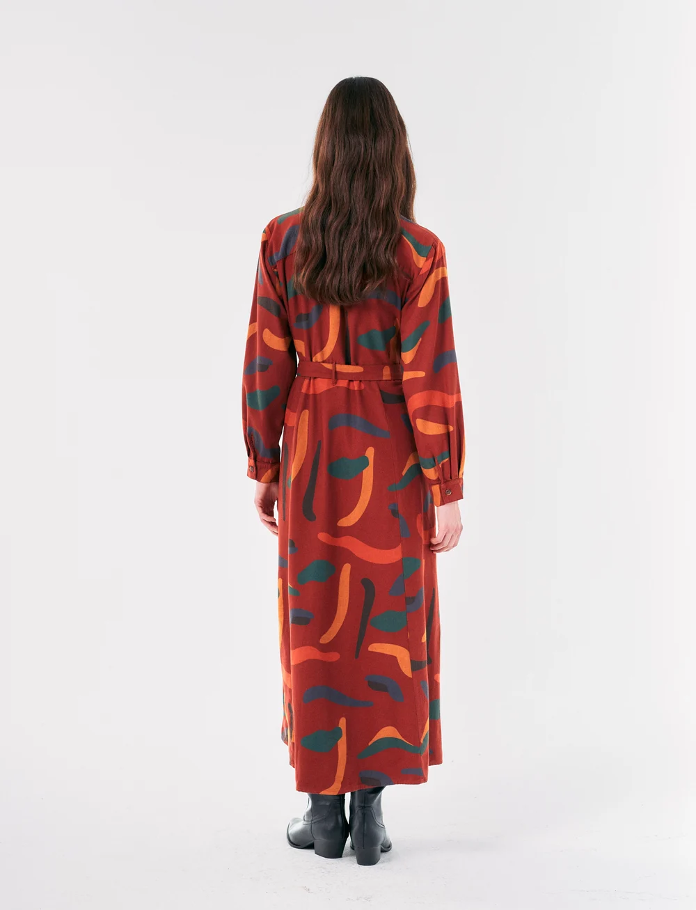 Bobo Choses - Brushstrokes printed flared long dress - midiklänningar - dark brown - 4