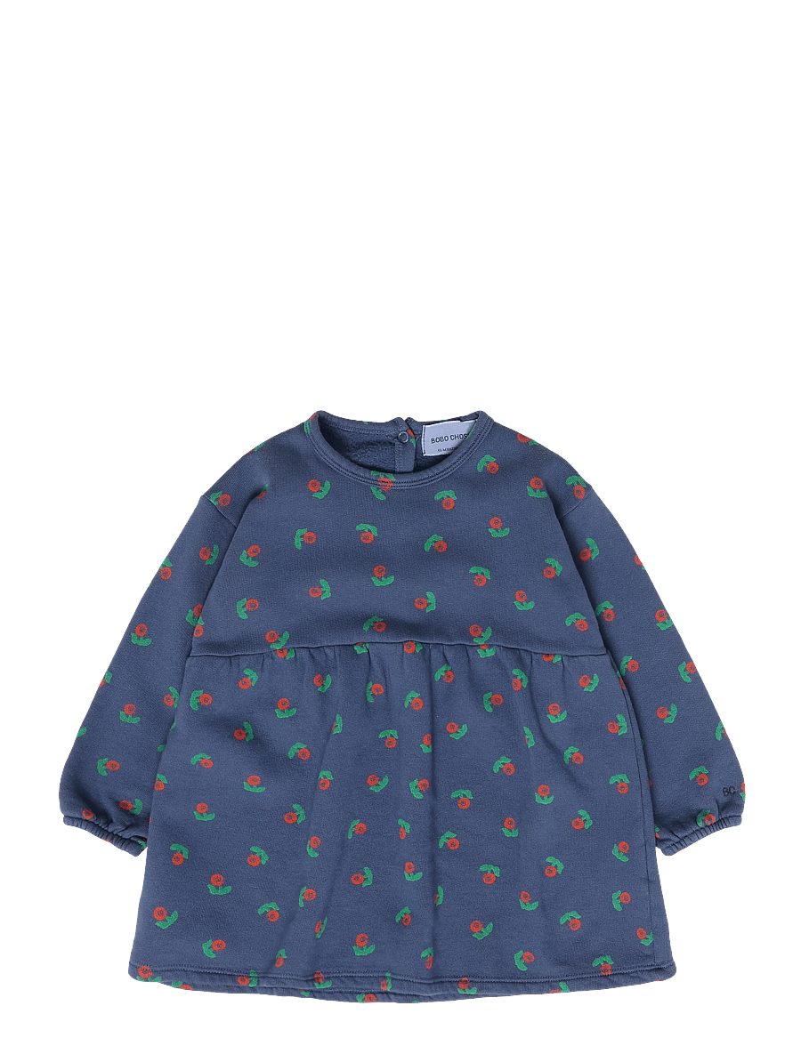 Bobo Choses - Stamp Bloom all over fleece dress - pikkade varrukatega beebikleidid - navy - 0