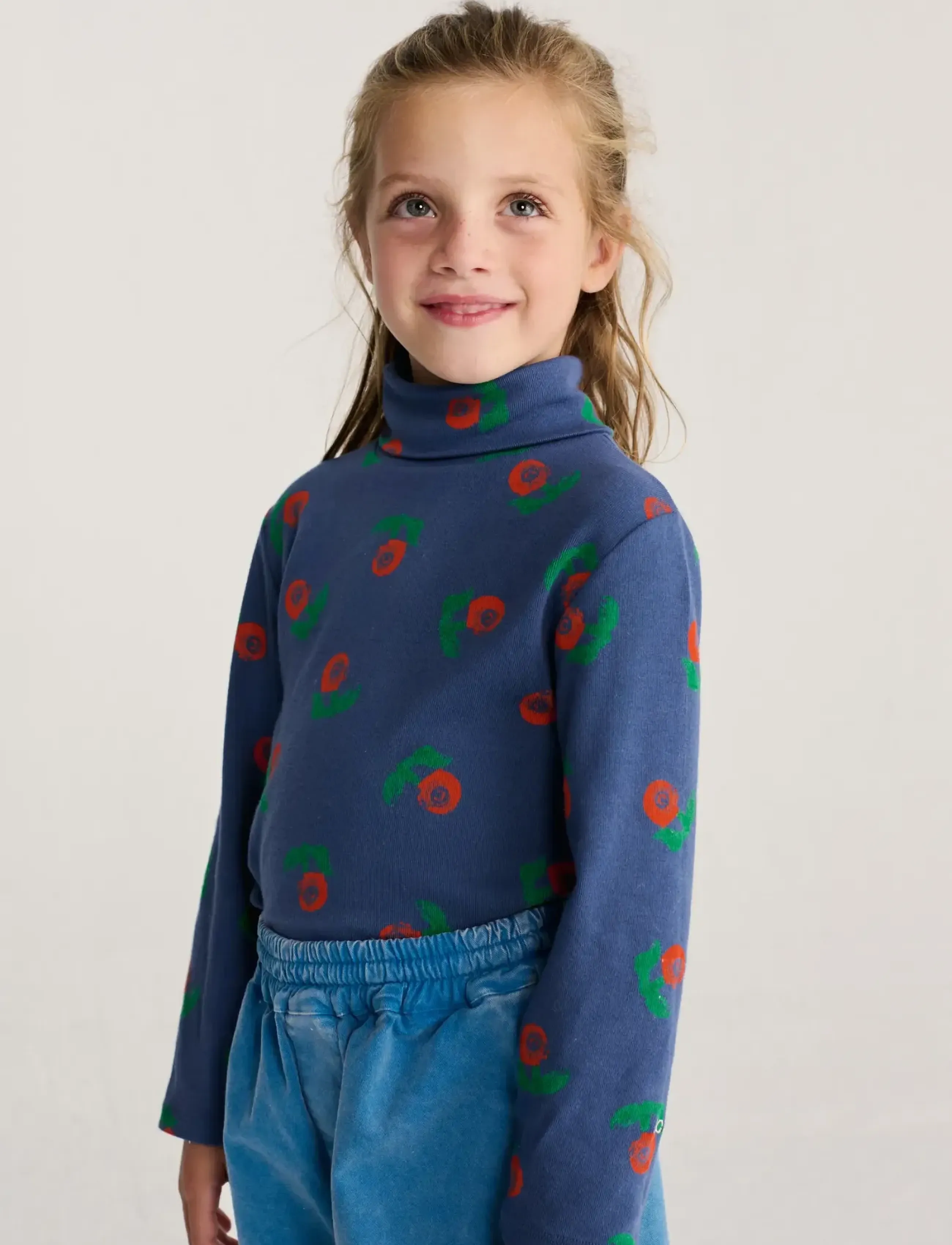 Bobo Choses - Stamp Bloom all over turtle neck T-shirt - langerma bolir - navy - 4