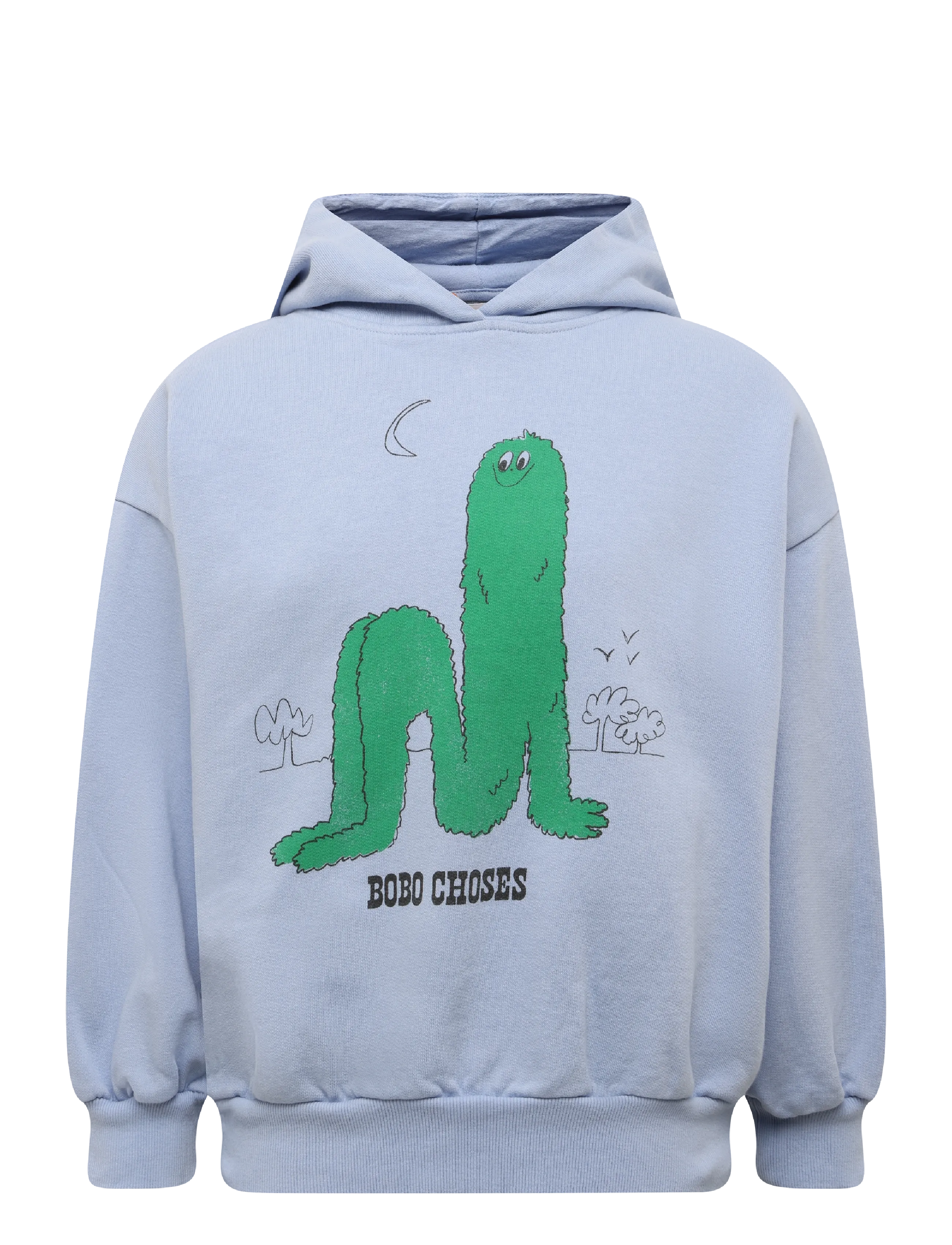 Bobo Choses Long Puff Hoodie, Børn, Oversized Printet Hættetrøje, Blå, Str: 110