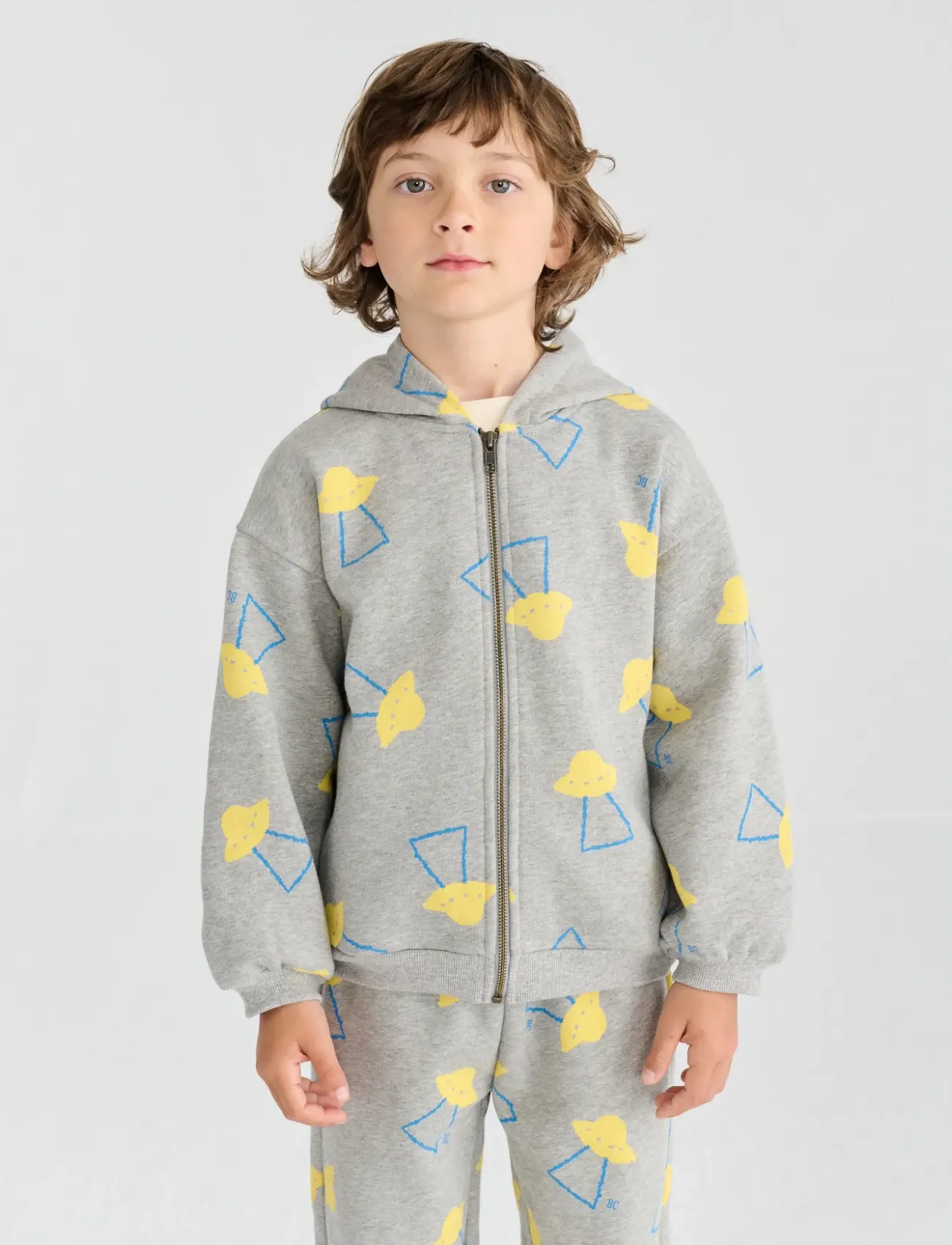 Bobo Choses - Pixel Abduction all over zipped hoodie - fliisjakid - grey - 0
