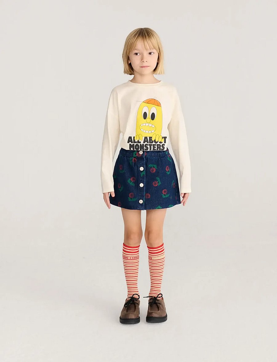 Bobo Choses - Stamp Bloom all over denim skirt - teksaseelikud - navy - 0