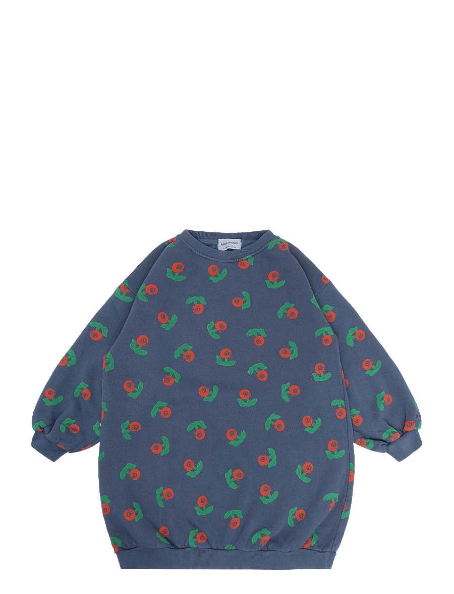 Bobo Choses - Stamp Bloom all over sweatshirt dress - langärmelige freizeitkleider - navy - 0