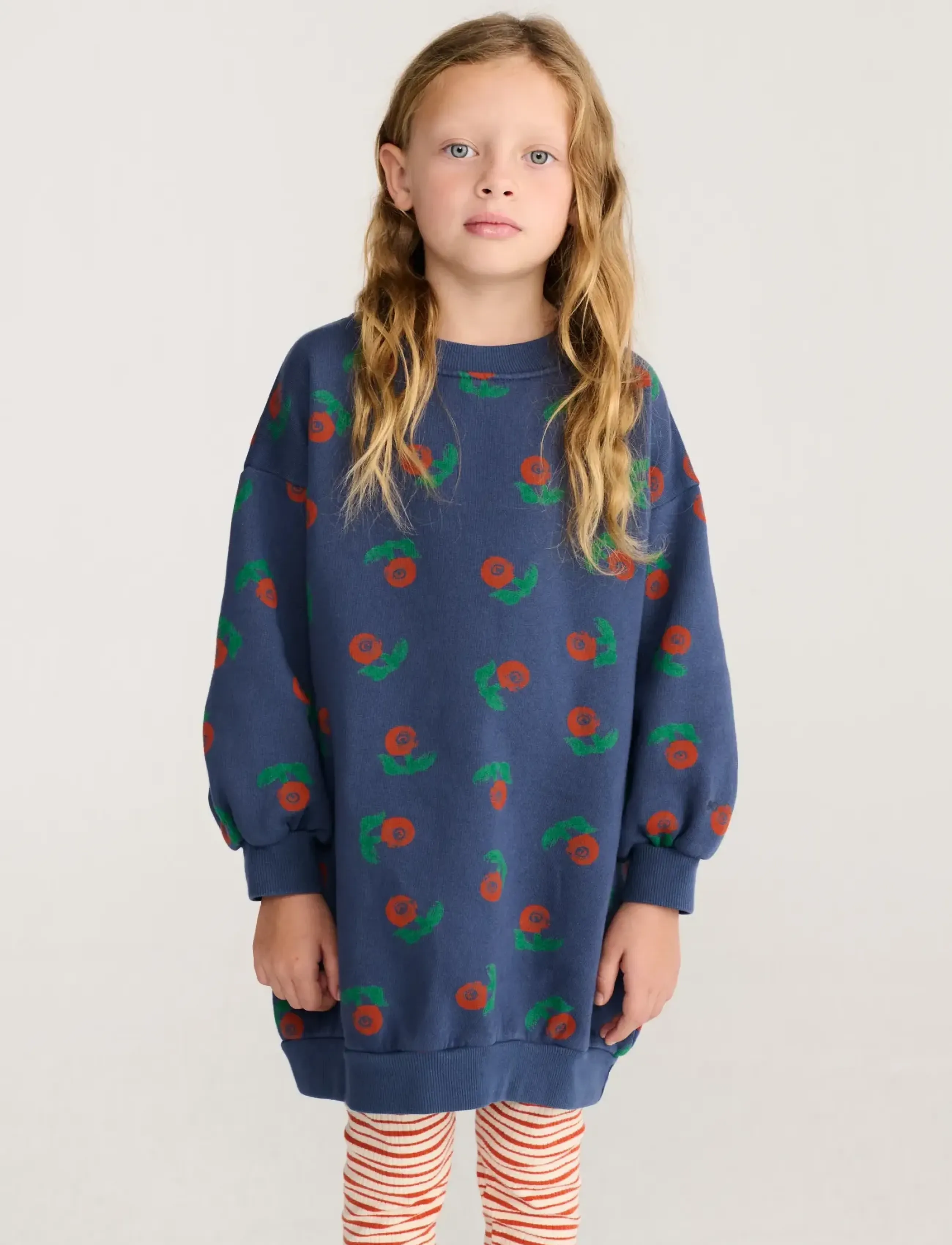Bobo Choses - Stamp Bloom all over sweatshirt dress - ikdienas kleitas ar garām piedurknēm - navy - 4